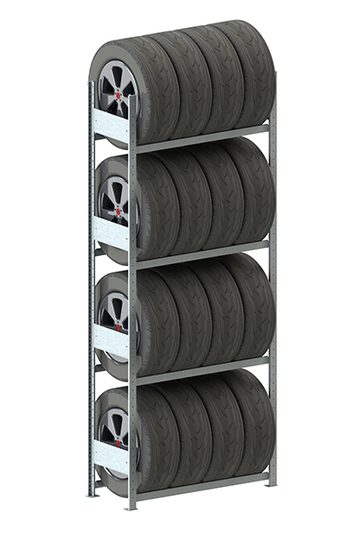 S3 CLIP Reifenregal GR 2500 x 1000 x 400 kpl. vzk mit 8 Reifen-Längsriegeln ( 4 Reifenebenen )
