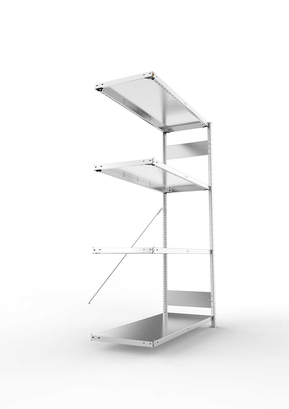 Metallregal Pro-Flex Stecksystem Anbauregal – 200×130×50 cm, 230 kg, verzinkt, 4 Böden