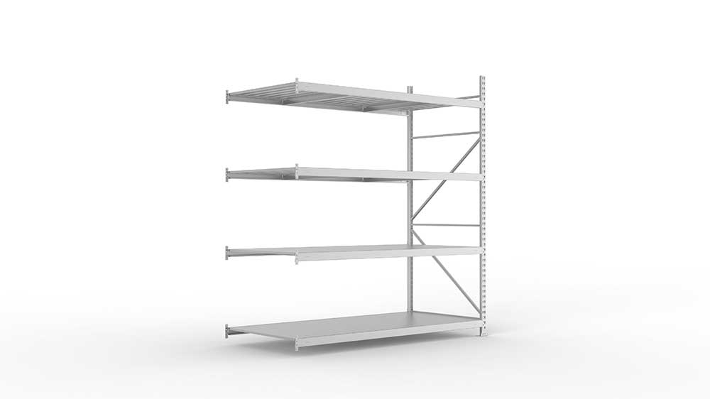 Weitspannregal Anbauregal 2500 mm mm x 2200 mm x 1050 mm verzinkt komplett mit Stahlpaneele mit 4 Böden Weitspannregal Lagerknecht