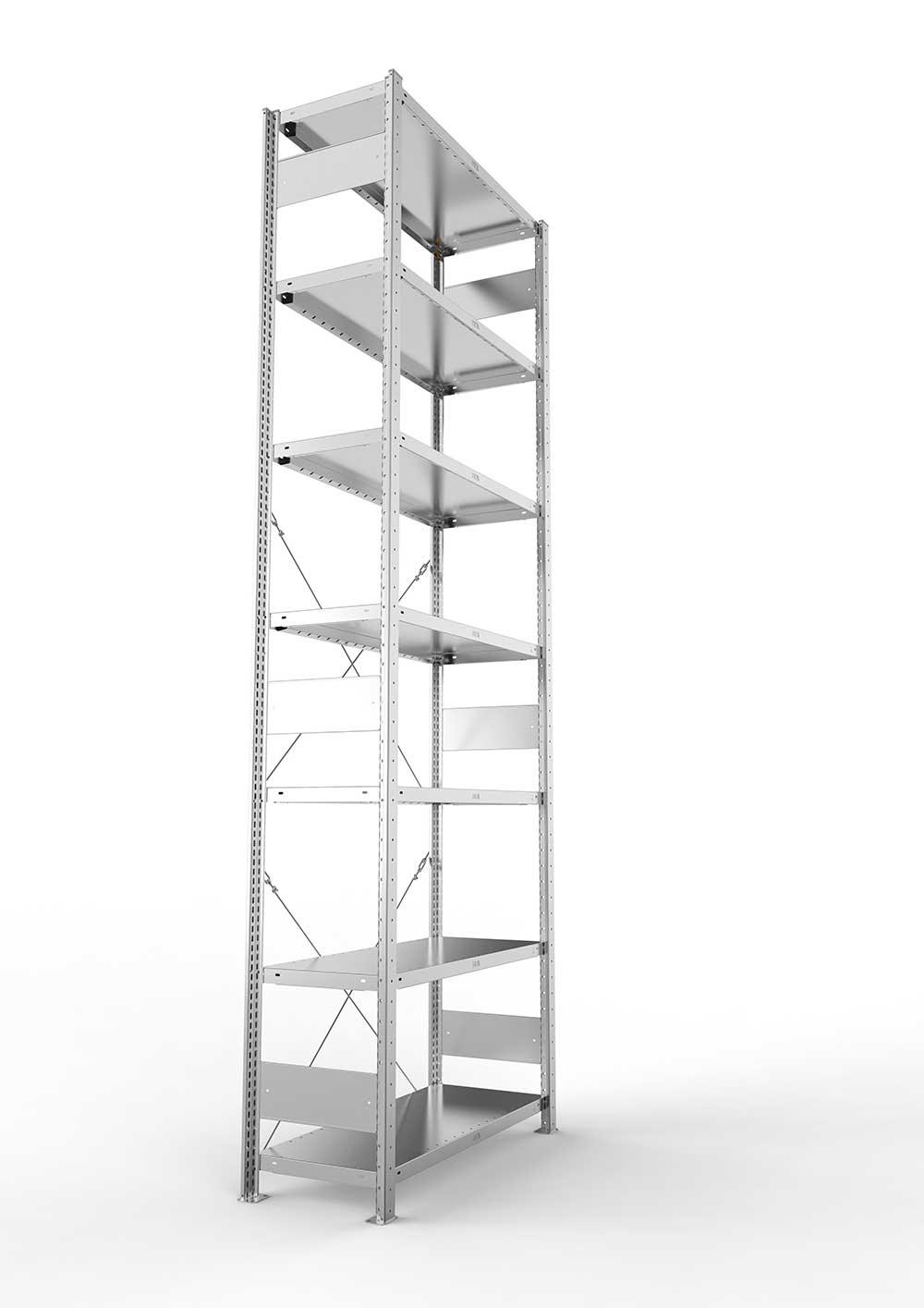 Metallregal Pro-Max Stecksystem Grundregal – 300×100×40 cm, 230 kg, verzinkt, 7 Böden