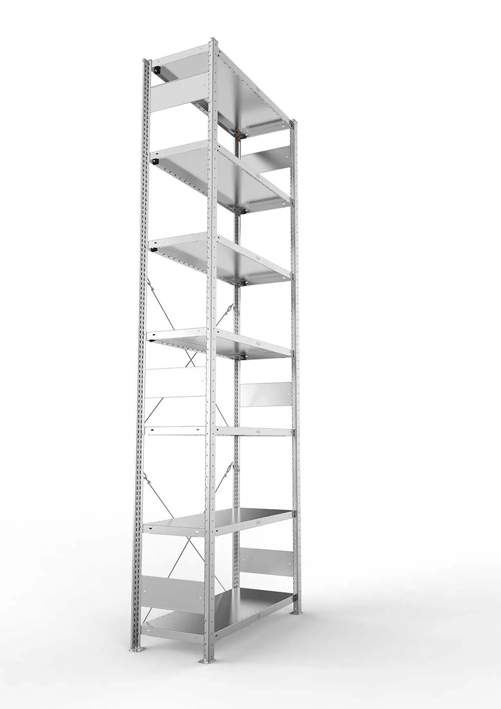 Metallregal Pro-Max Stecksystem Grundregal – 300×100×40 cm, 230 kg, verzinkt, 7 Böden