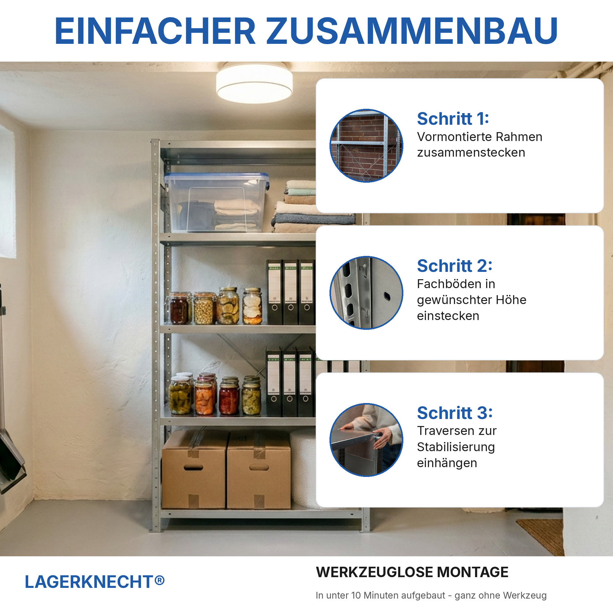 Kellerregal Pro-Flex Stecksystem Grundregal – 200×100×50 cm, 230 kg, verzinkt, 5 Böden