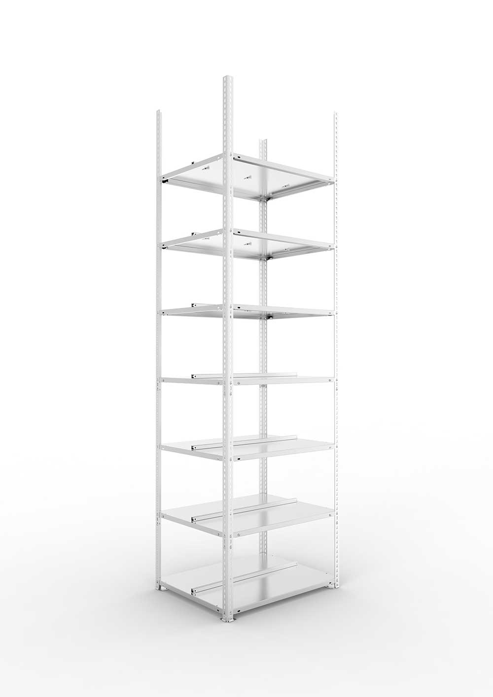 Büroregal Pro Schraubsystem Grundregal – 250×75×60 cm, verzinkt, doppelseitig
