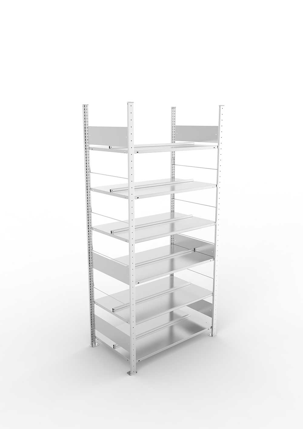 Büroregal Pro-Flex Stecksystem Grundregal – 220×100×60 cm, verzinkt, doppelseitig