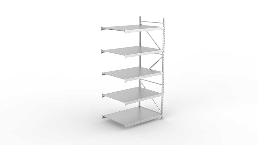Weitspannregal Anbauregal 300×140×105 cm – Stahlpaneele, verzinkt