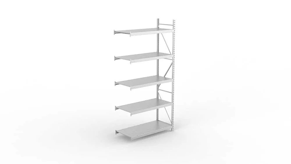 Weitspannregal Anbauregal 300×140×65 cm – Stahlpaneele, verzinkt
