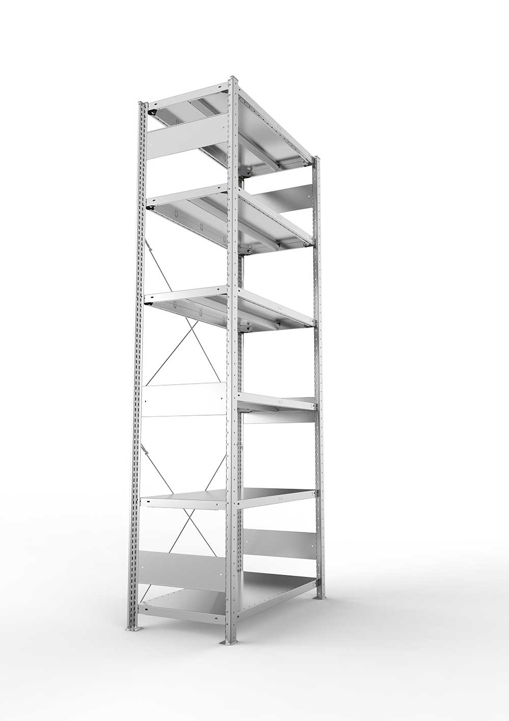 Metallregal Pro-Max Stecksystem Grundregal – 250×100×50 cm, 330 kg, verzinkt, 6 Böden