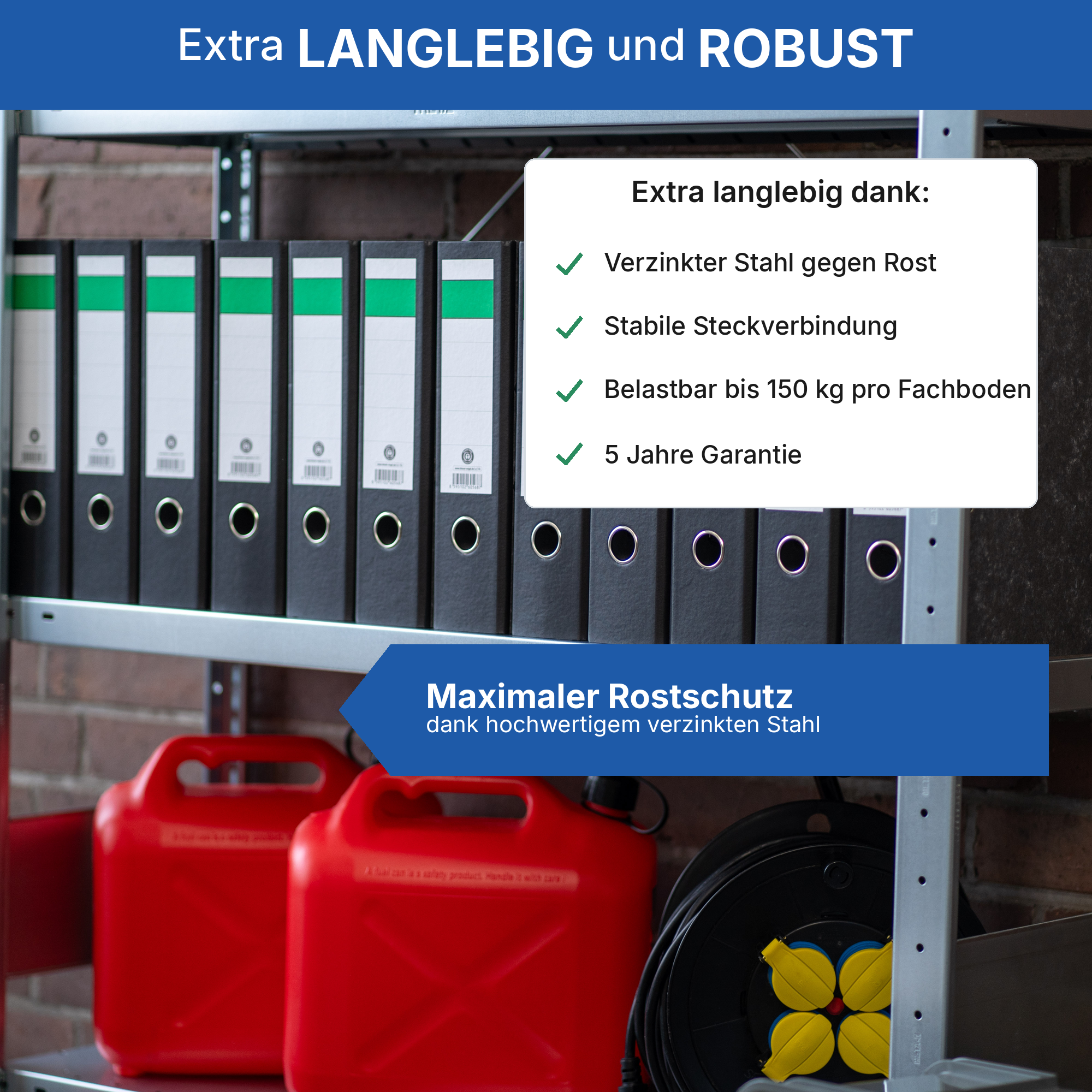 Schwerlastregal Pro-Flex Stecksystem Grundregal – 200×130×80 cm, 230 kg, verzinkt, 4 Böden