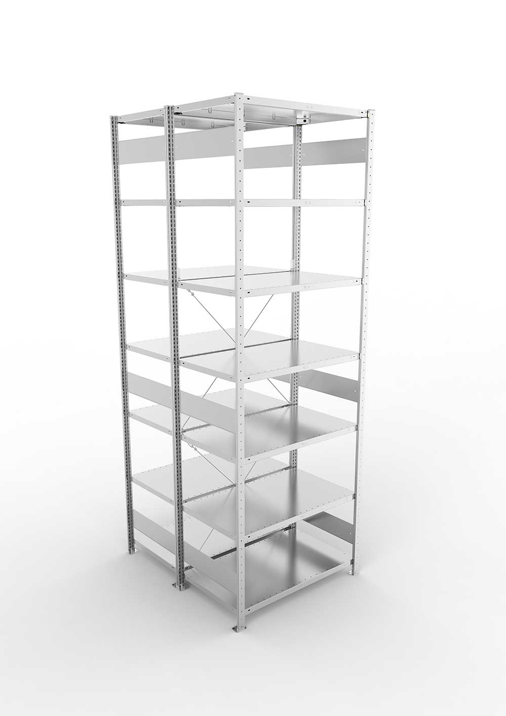 Metallregal Pro-Max Stecksystem Doppelgrundregal – 300×100×60 cm, 150 kg, verzinkt