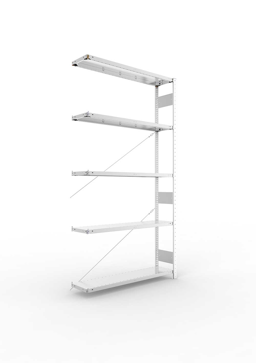 Schwerlastregal Pro-Flex Stecksystem Anbauregal – 250×130×30 cm, 230 kg, verzinkt, 5 Böden