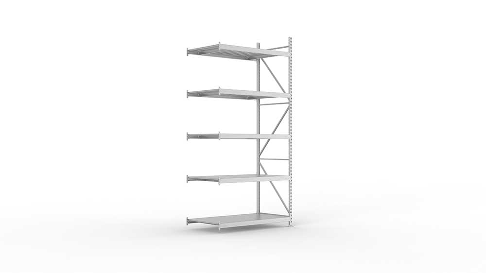 Weitspannregal Anbauregal 300×140×80 cm – Stahlpaneele, verzinkt