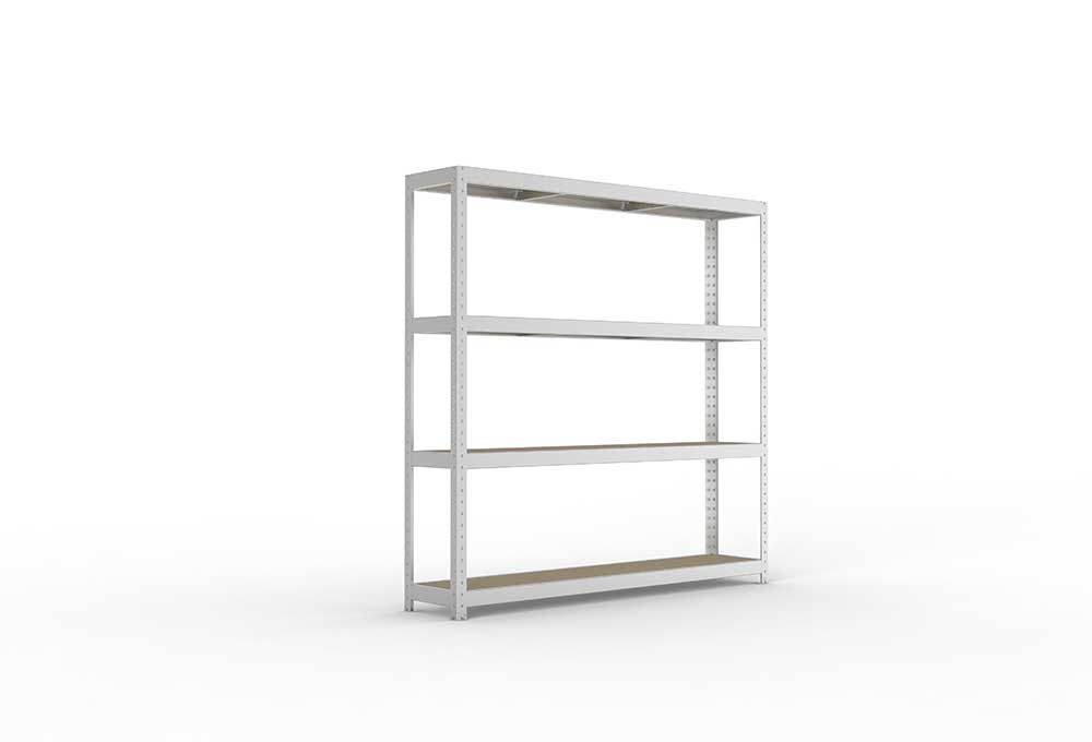 Schwerlastregal Lagerknecht 1970 x 2000 x 400 vzk kpl. mit 4 Fachebenen mit Spanplatten 19 mm in der Frontalansicht – ideal für Produktdetails