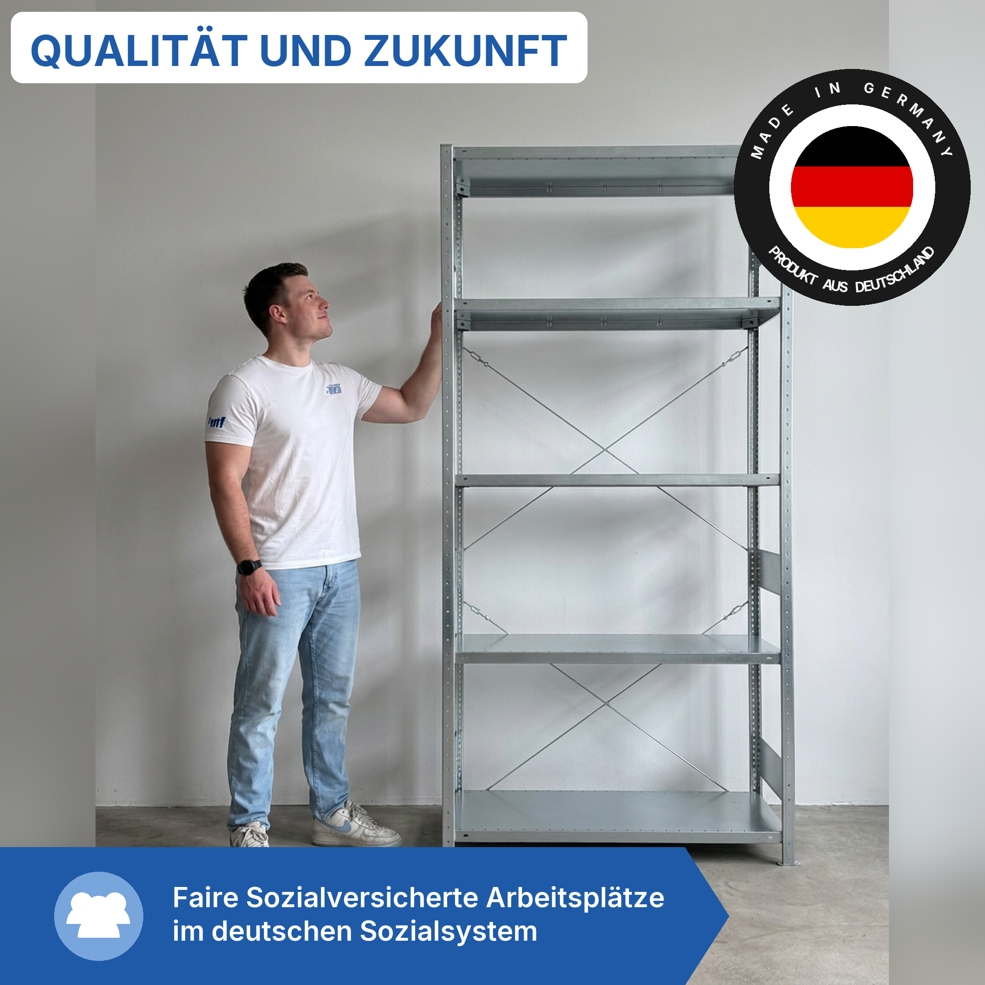 Schwerlastregal Pro-Flex Stecksystem Grundregal – 250×130×60 cm, 230 kg, verzinkt, 5 Böden