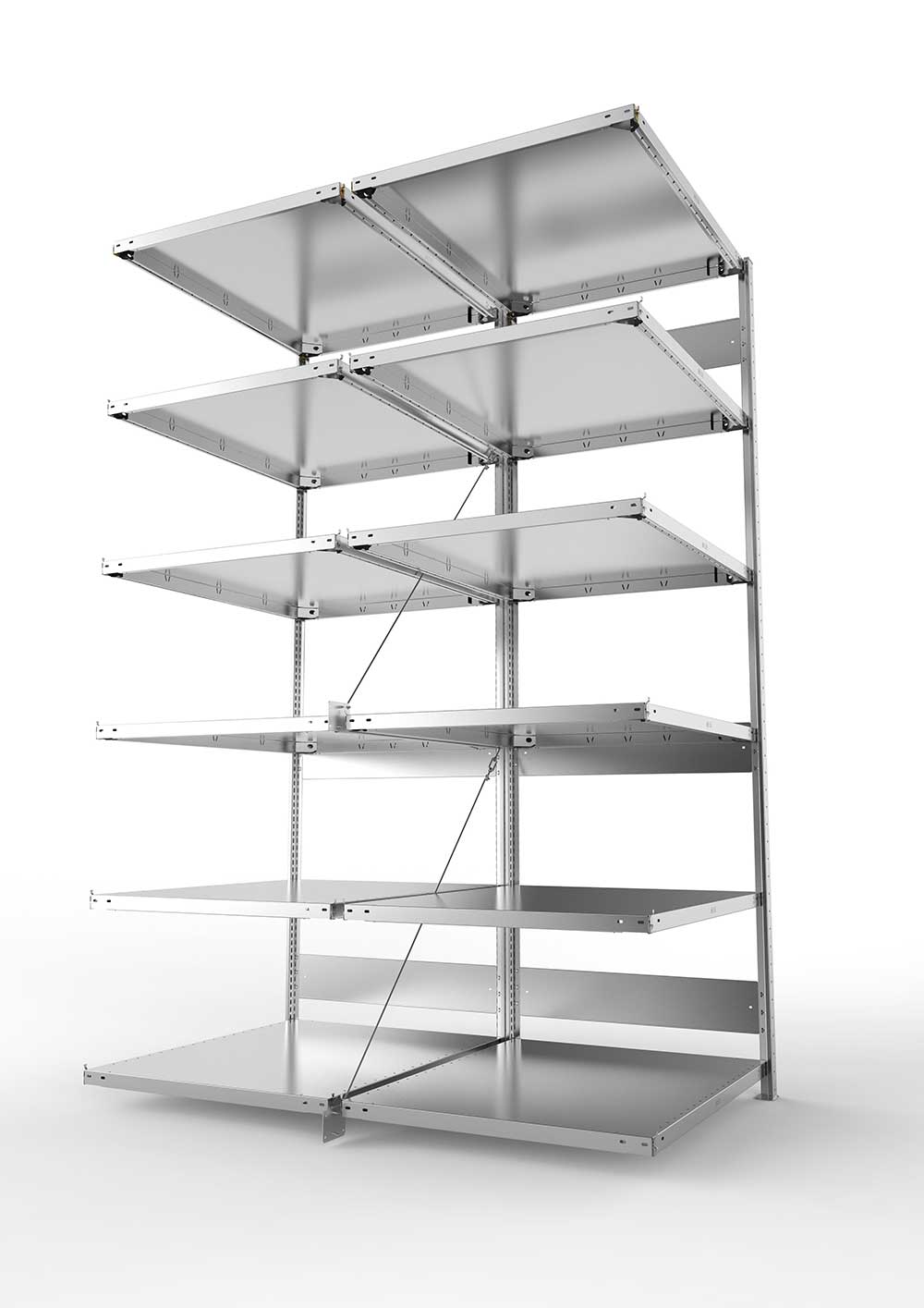 Metallregal Pro-Flex Stecksystem Doppelanbauregal – 250×100×80 cm, 230 kg, verzinkt