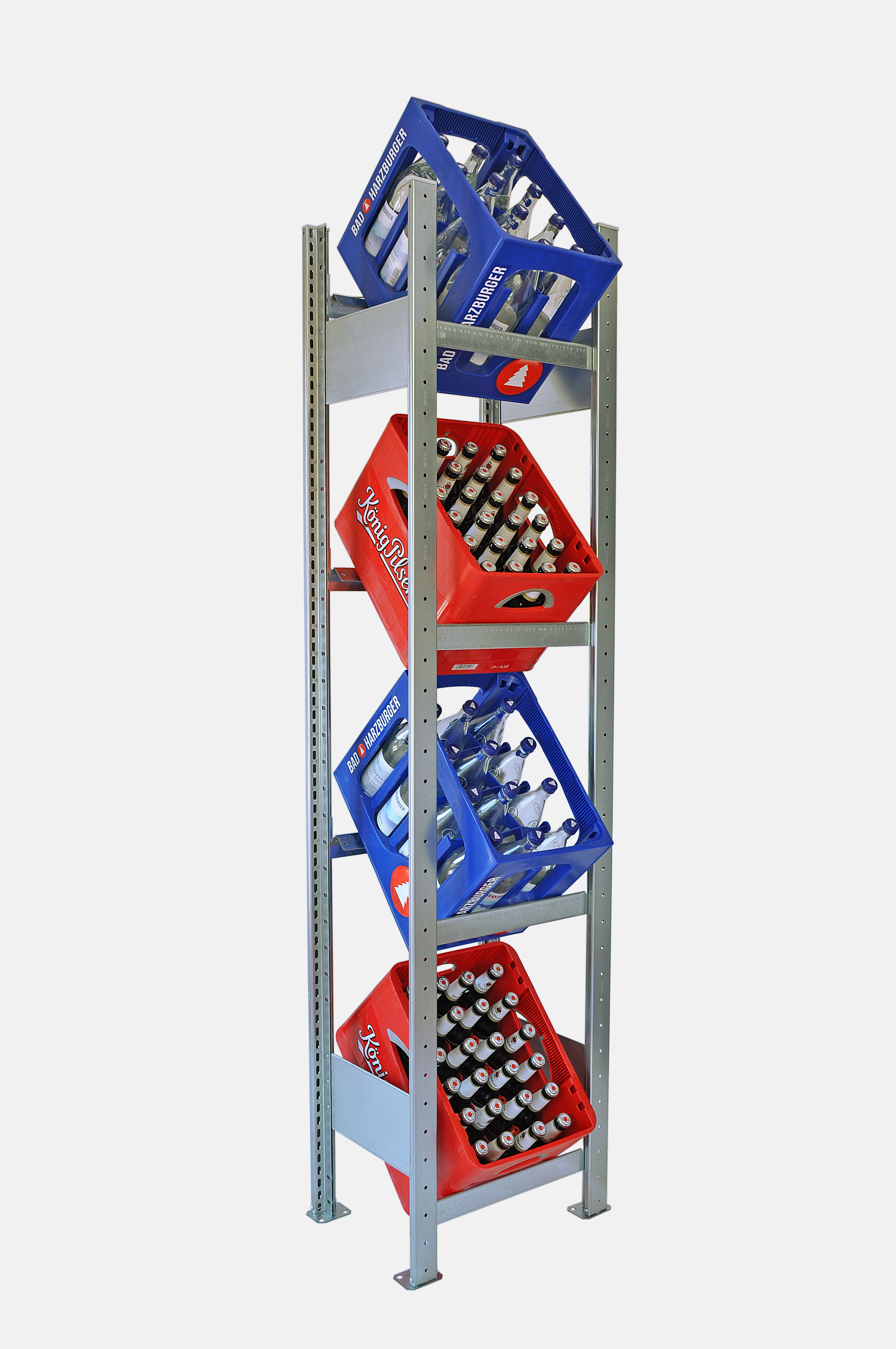 Getränkekistenregal 185×40 cm – 4 Ebenen, Grundregal, verzinkt GX