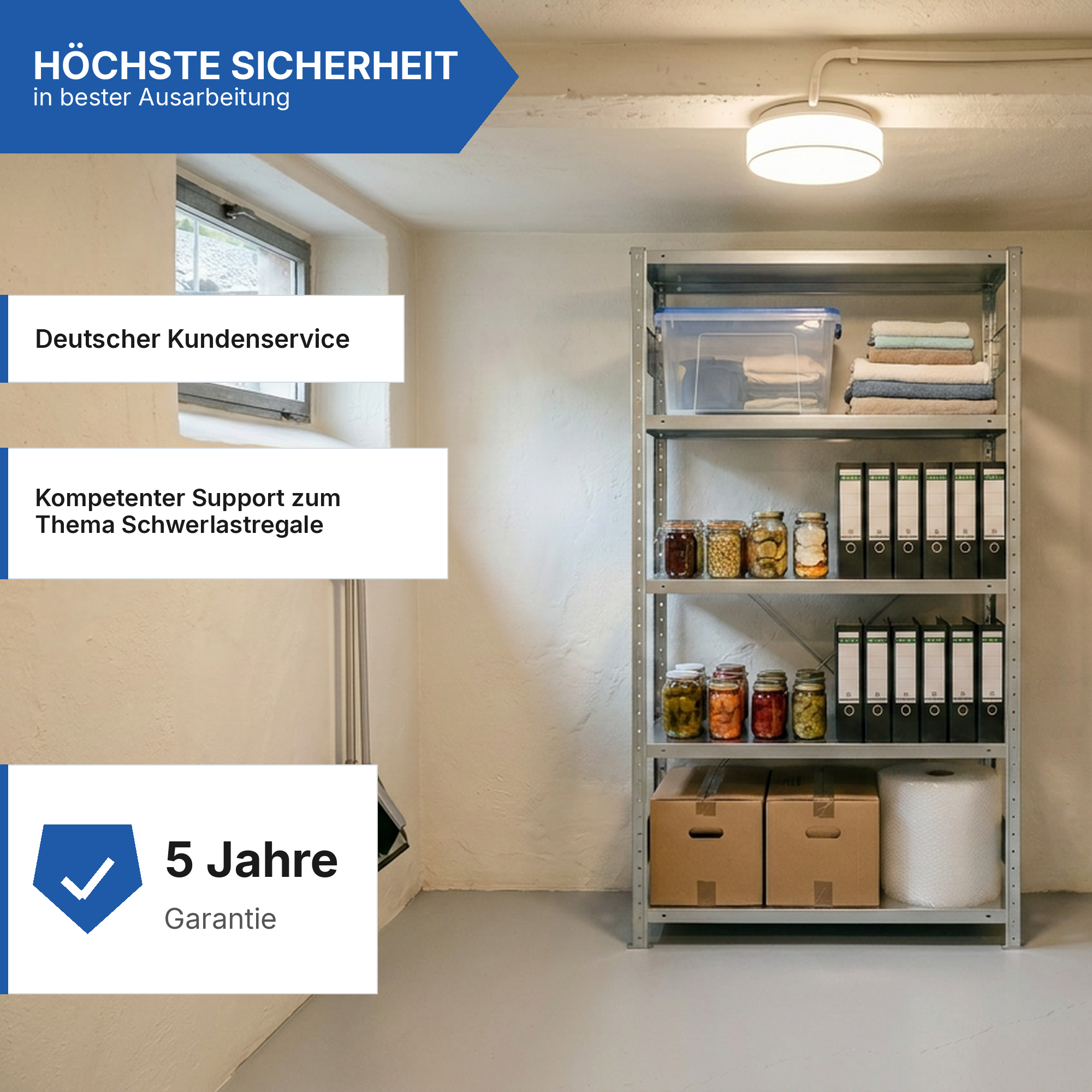 Schwerlastregal Pro-Flex Stecksystem Grundregal – 200×100×50 cm, 230 kg, verzinkt, 5 Böden