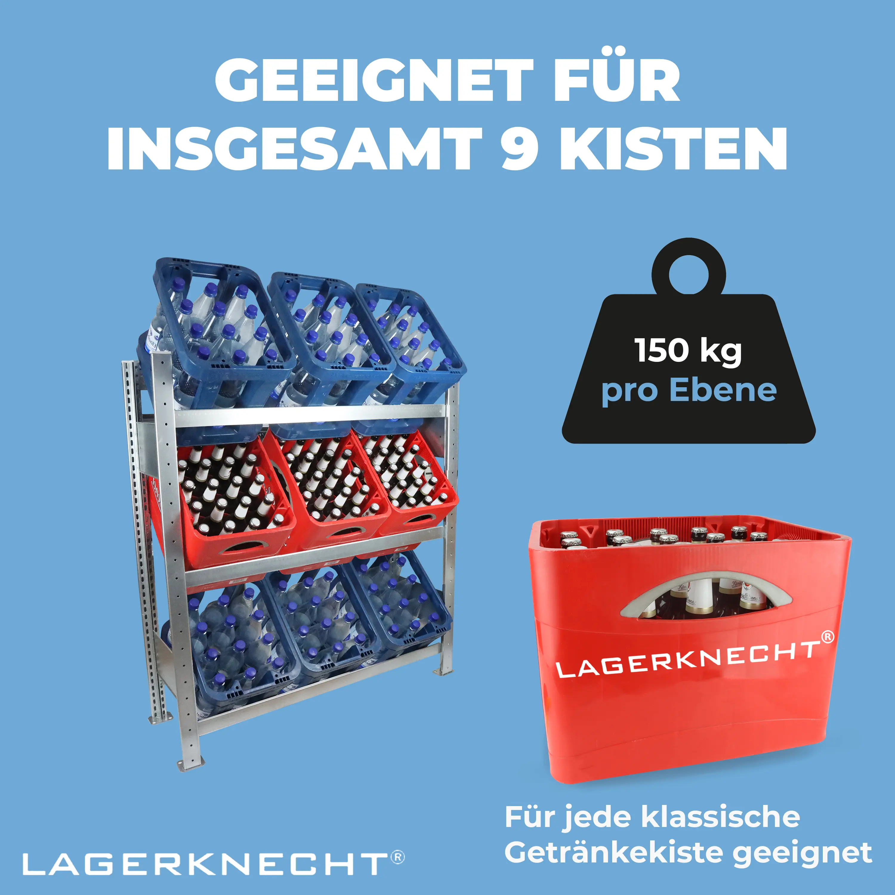 Wasserkistenregal made in Germany 115 x100 cm 3 Ebenen Grundregal Ohne Fachboden