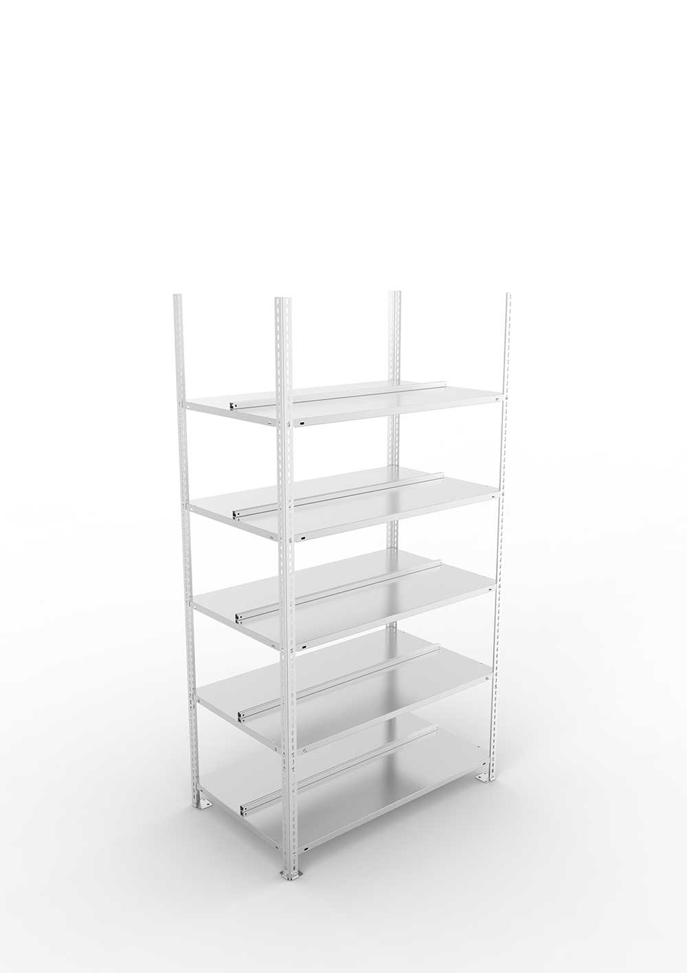 Büroregal Pro Schraubsystem Grundregal – 185×100×60 cm, verzinkt, doppelseitig