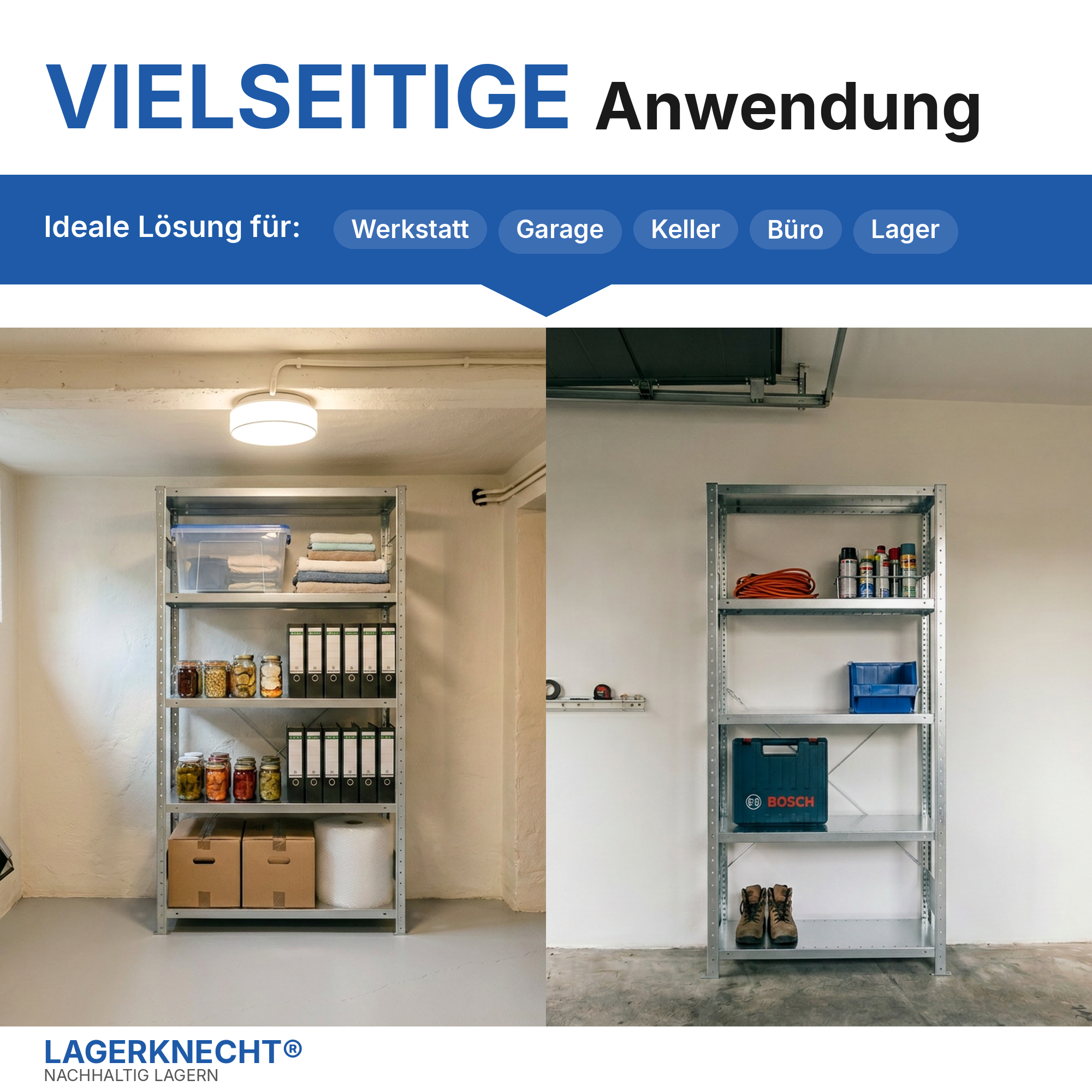 Schwerlastregal Pro-Flex Stecksystem Grundregal – 200×100×50 cm, 230 kg, verzinkt, 5 Böden