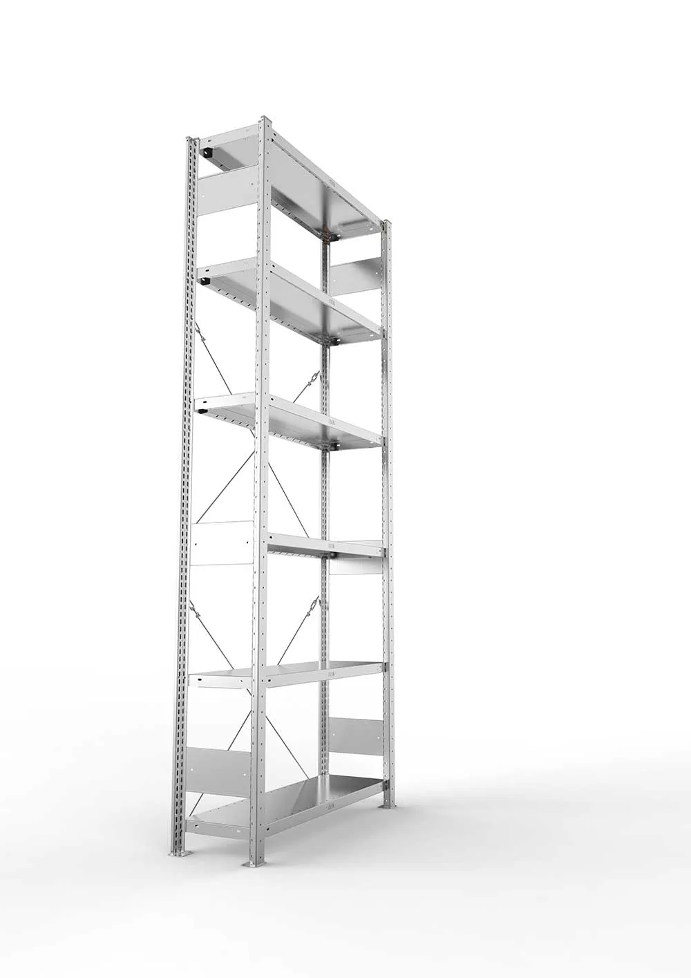 Metallregal Pro-Max Stecksystem Grundregal – 250×100×30 cm, 230 kg, verzinkt, 6 Böden