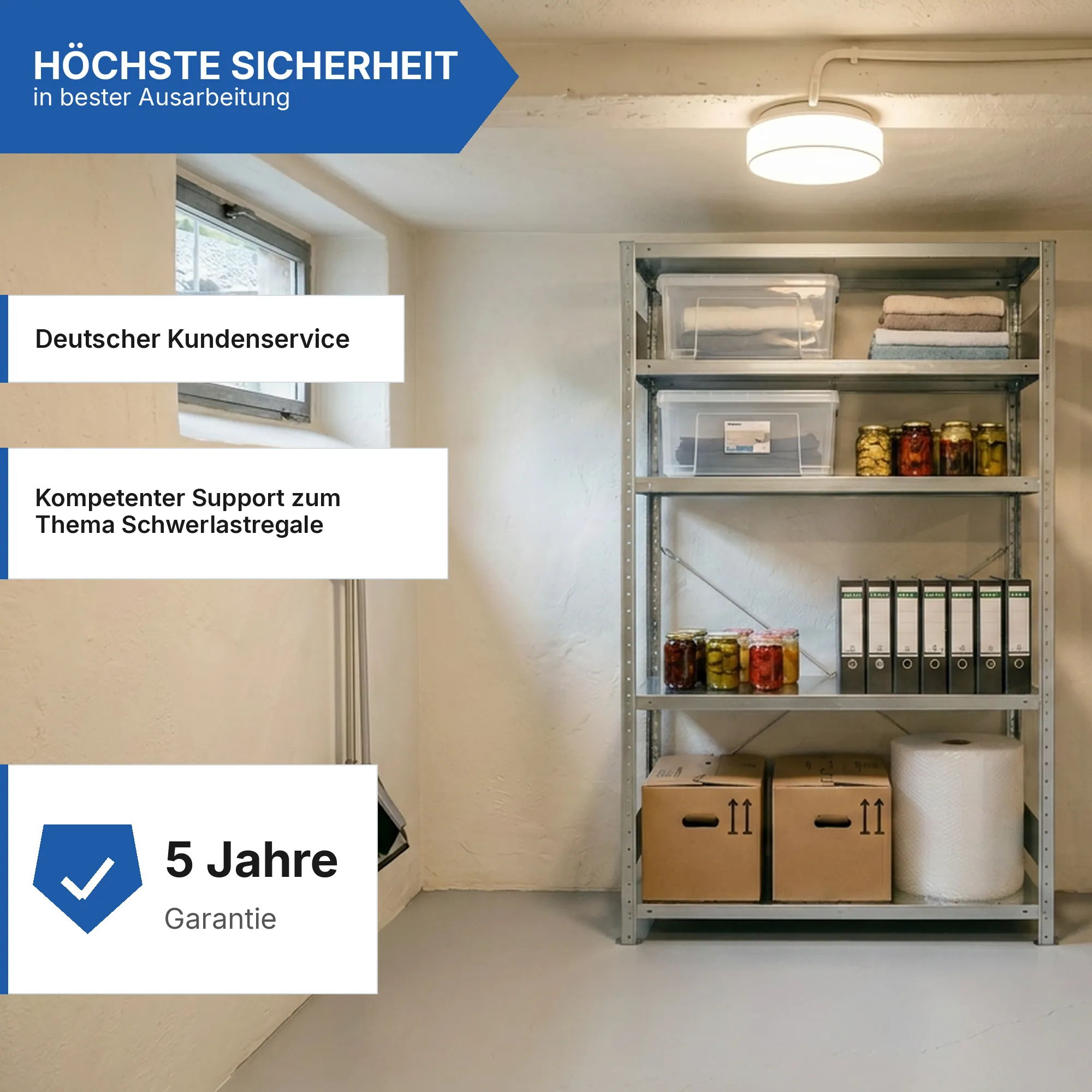 Metallregal Pro-Flex Stecksystem Grundregal – 200×130×60 cm, 230 kg, verzinkt, 4 Böden