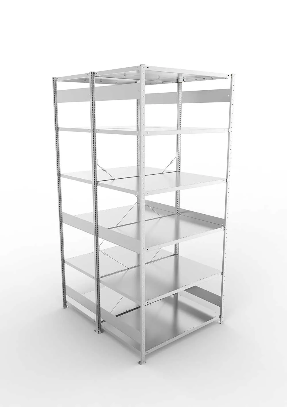 Metallregal Pro-Max Stecksystem Doppelgrundregal – 300×130×80 cm, 230 kg, verzinkt