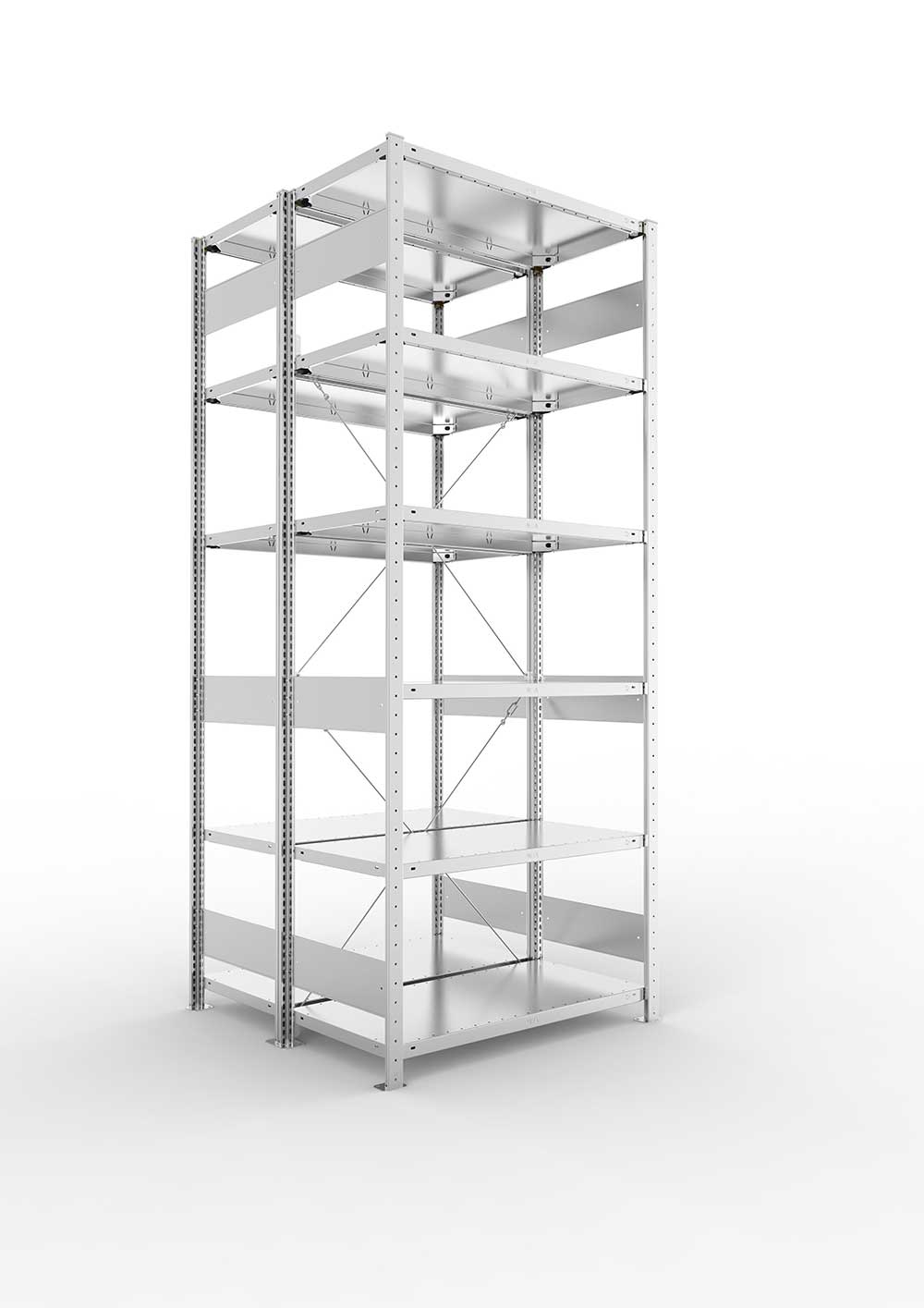 Metallregal Pro-Flex Stecksystem Doppelgrundregal – 250×100×50 cm, 150 kg, verzinkt