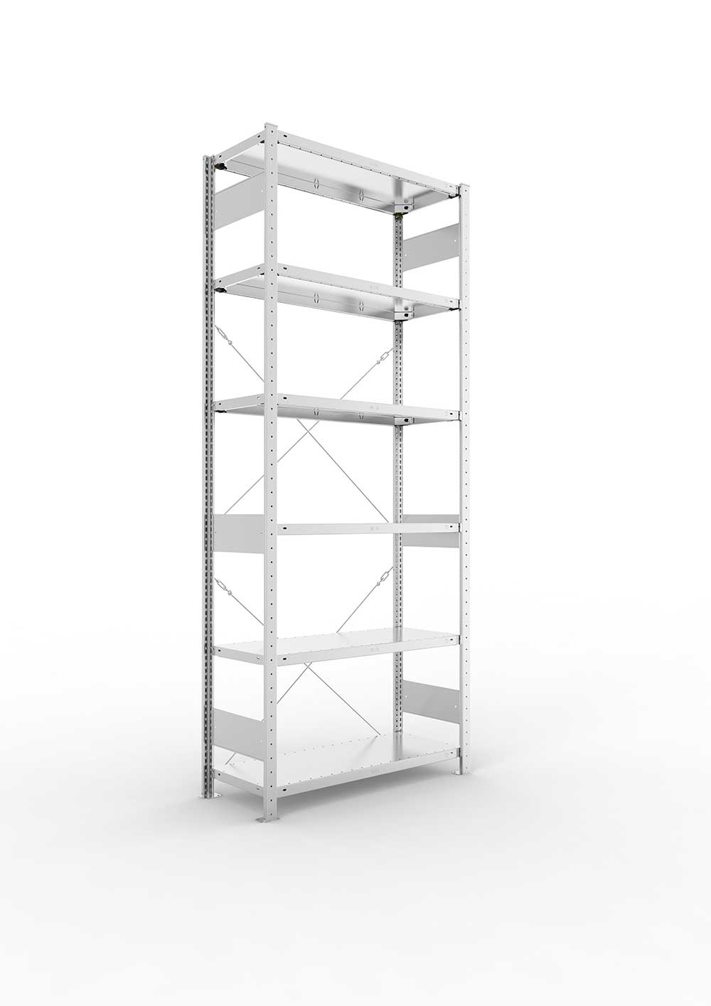 Metallregal Pro-Max Stecksystem Grundregal – 250×100×40 cm, 150 kg, verzinkt, 6 Böden