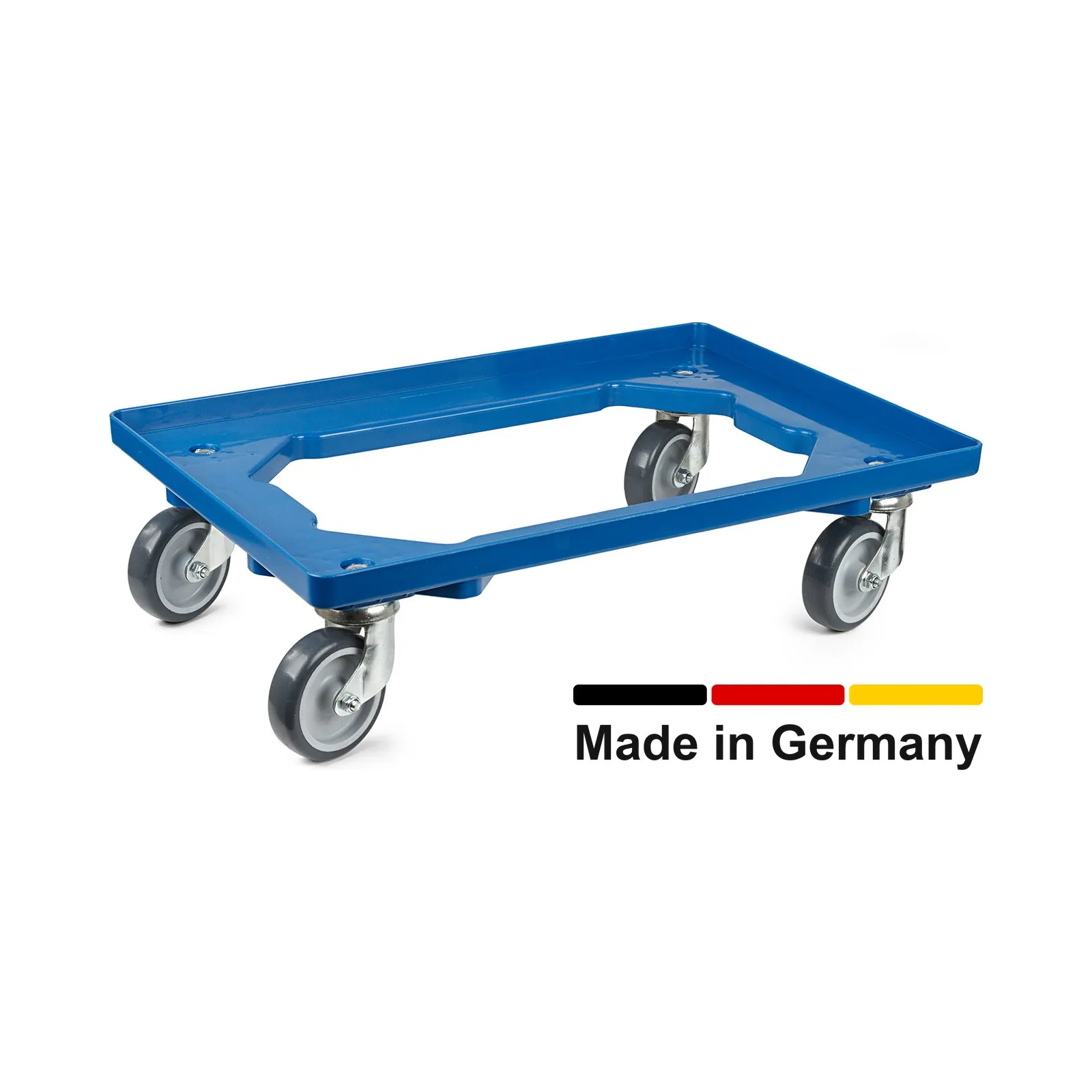 Transportroller für 60x40 cm, offen, Gummiräder, 4 Lenkrollen, blau