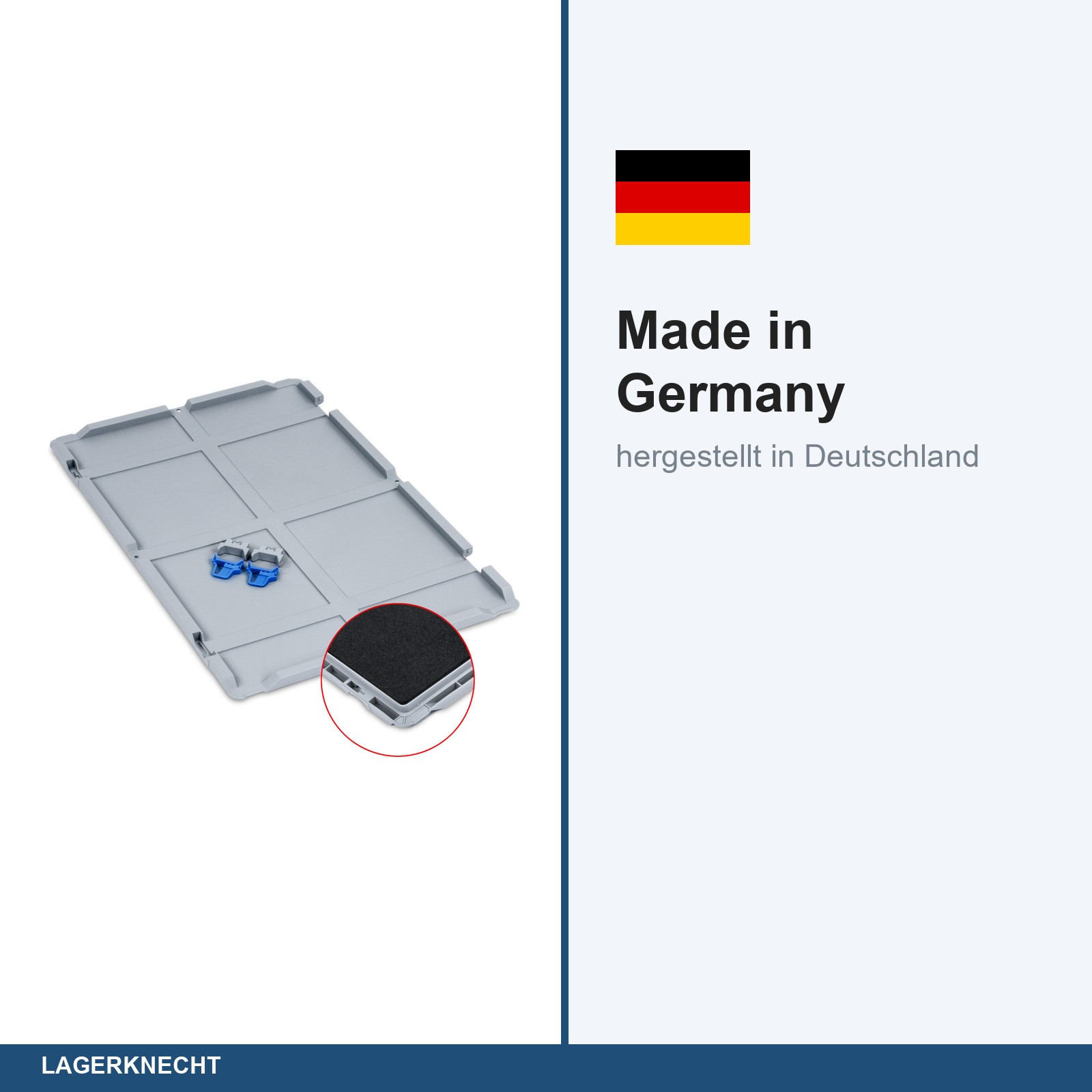 Scharnierdeckel Set Eurobox NextGen mit Schaumstoff 600 x 400, inkl. 2 blaue Schiebeschnappverschlüsse