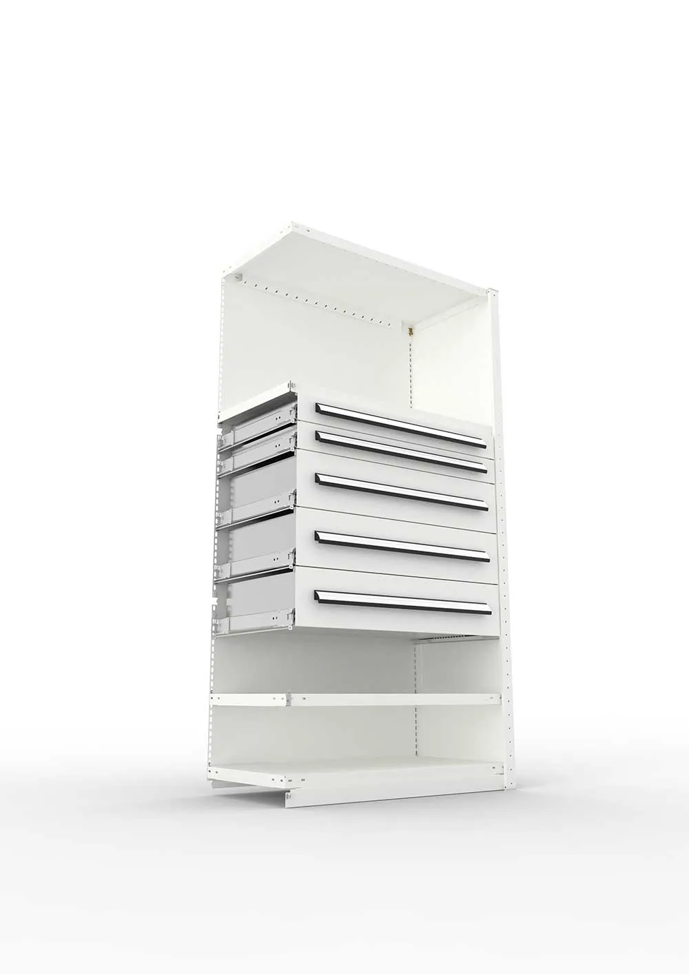 Metallregal Pro-Max Modul Anbauregal – 200×100×50 cm, RAL 7035 + 2 Schubladen