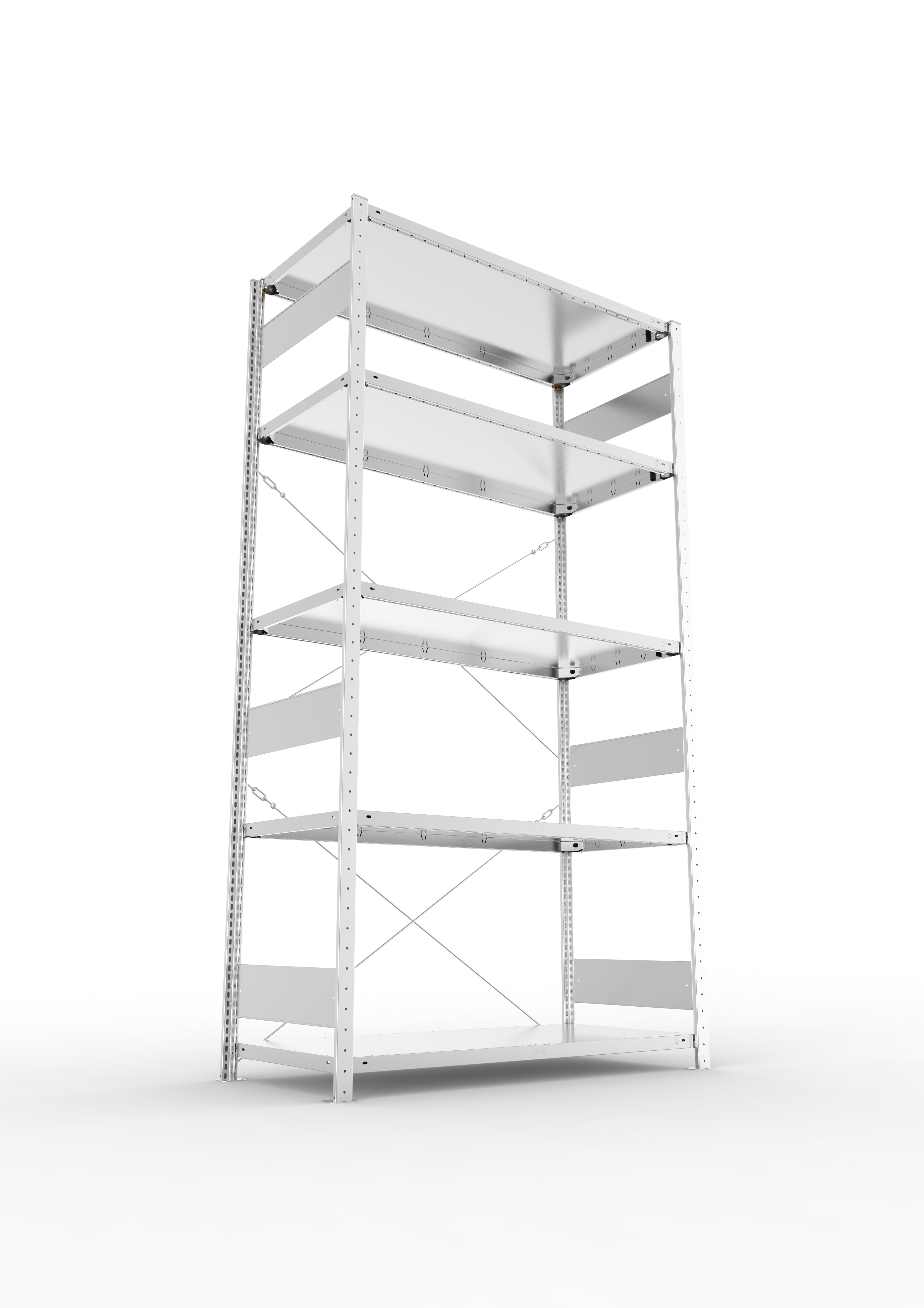 Schwerlastregal Pro-Flex Stecksystem Grundregal – 250×130×60 cm, 230 kg, verzinkt, 5 Böden