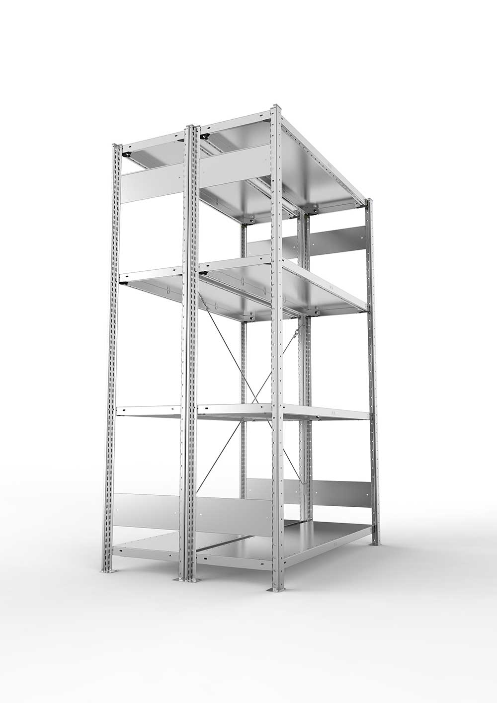 Metallregal Pro-Max Stecksystem Doppelgrundregal – 200×130×40 cm, 230 kg, verzinkt