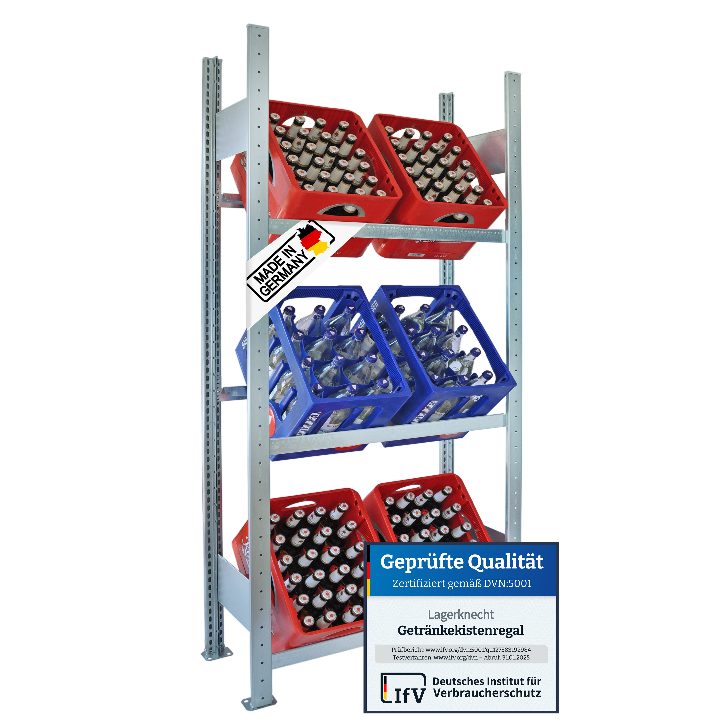Getränkekistenregal 185×80 cm – 3 Ebenen, Grundregal, verzinkt GLX