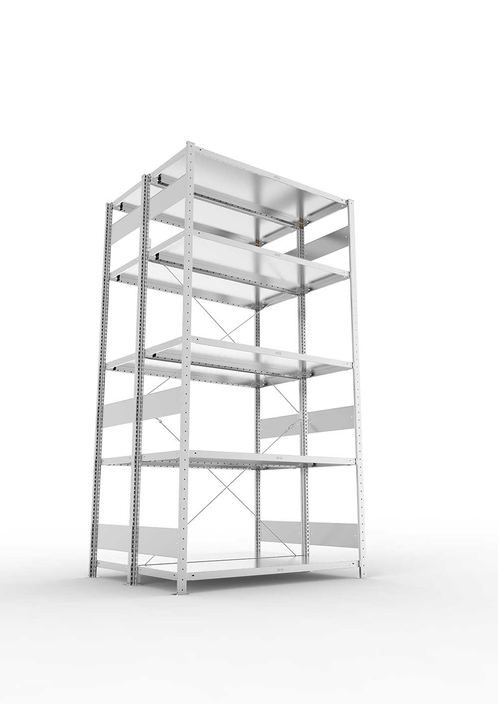 Metallregal Pro-Flex Stecksystem Doppelgrundregal – 250×130×50 cm, 230 kg, verzinkt