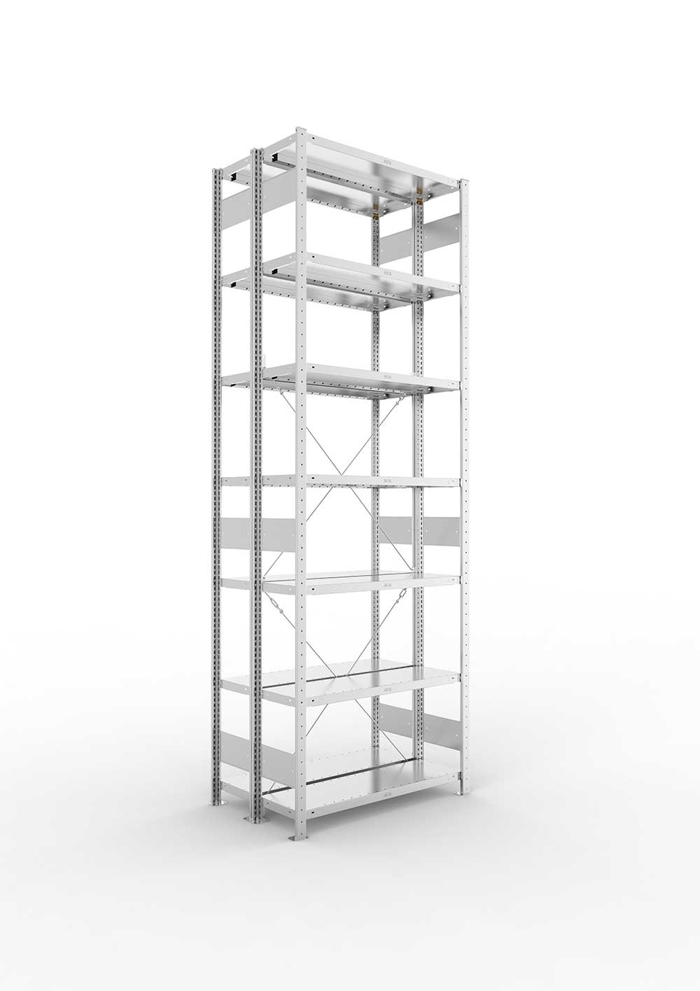 Metallregal Pro-Max Stecksystem Doppelgrundregal – 300×100×30 cm, 230 kg, verzinkt