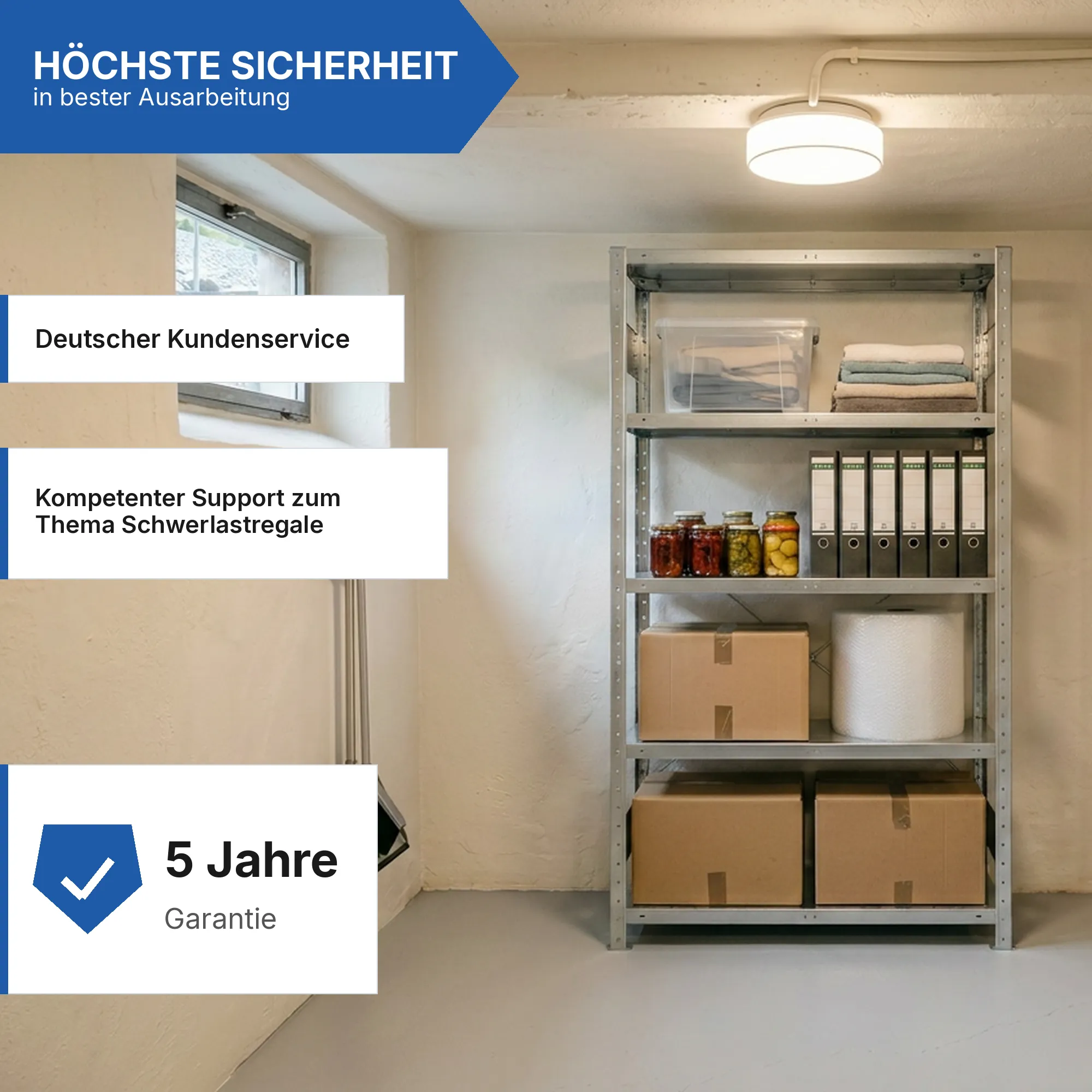 Metallregal Pro-Flex Stecksystem Grundregal – 200×100×40 cm, 150 kg, verzinkt, 5 Böden