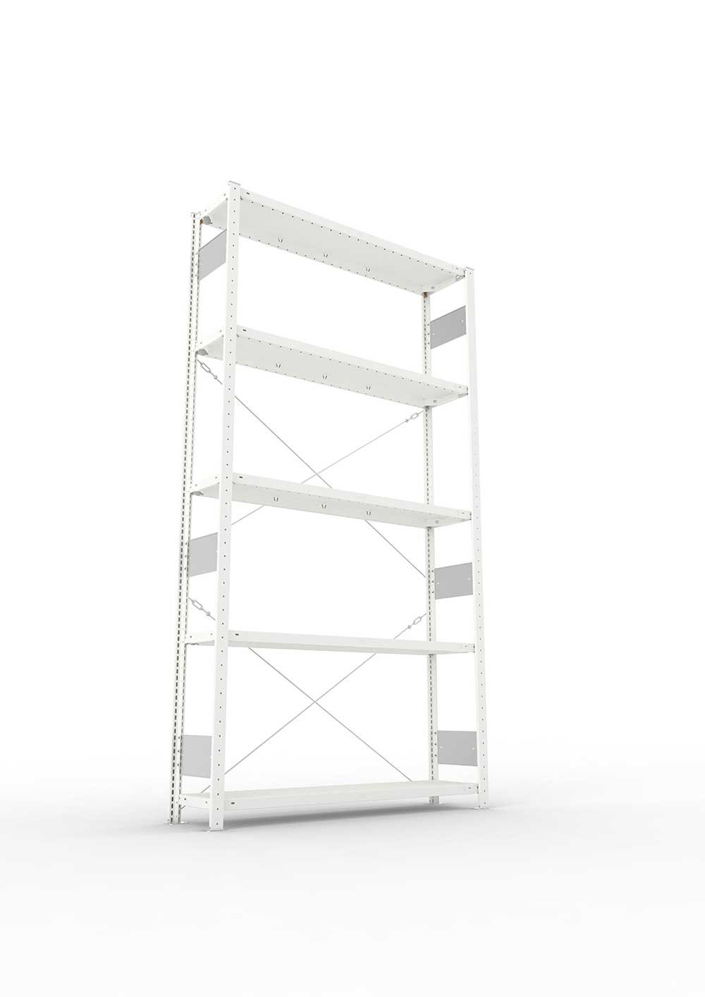 Metallregal Pro-Flex Stecksystem Grundregal – 250×130×30 cm, 230 kg, RAL 7035, 5 Böden