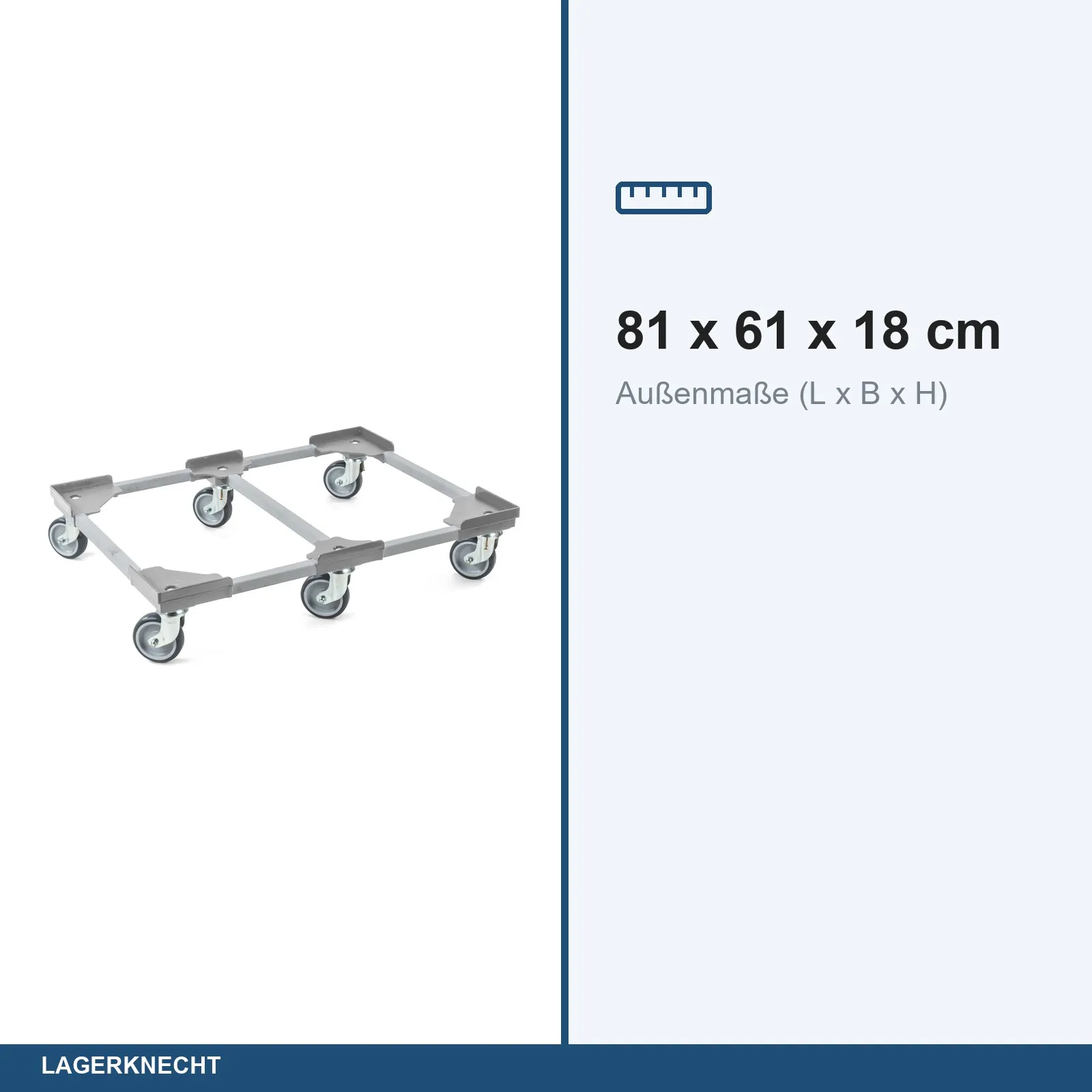 Transportroller VARIABLE - 800x600 - 1x unterteilt - Kunststoffräder 6 Lenkrollen Grau