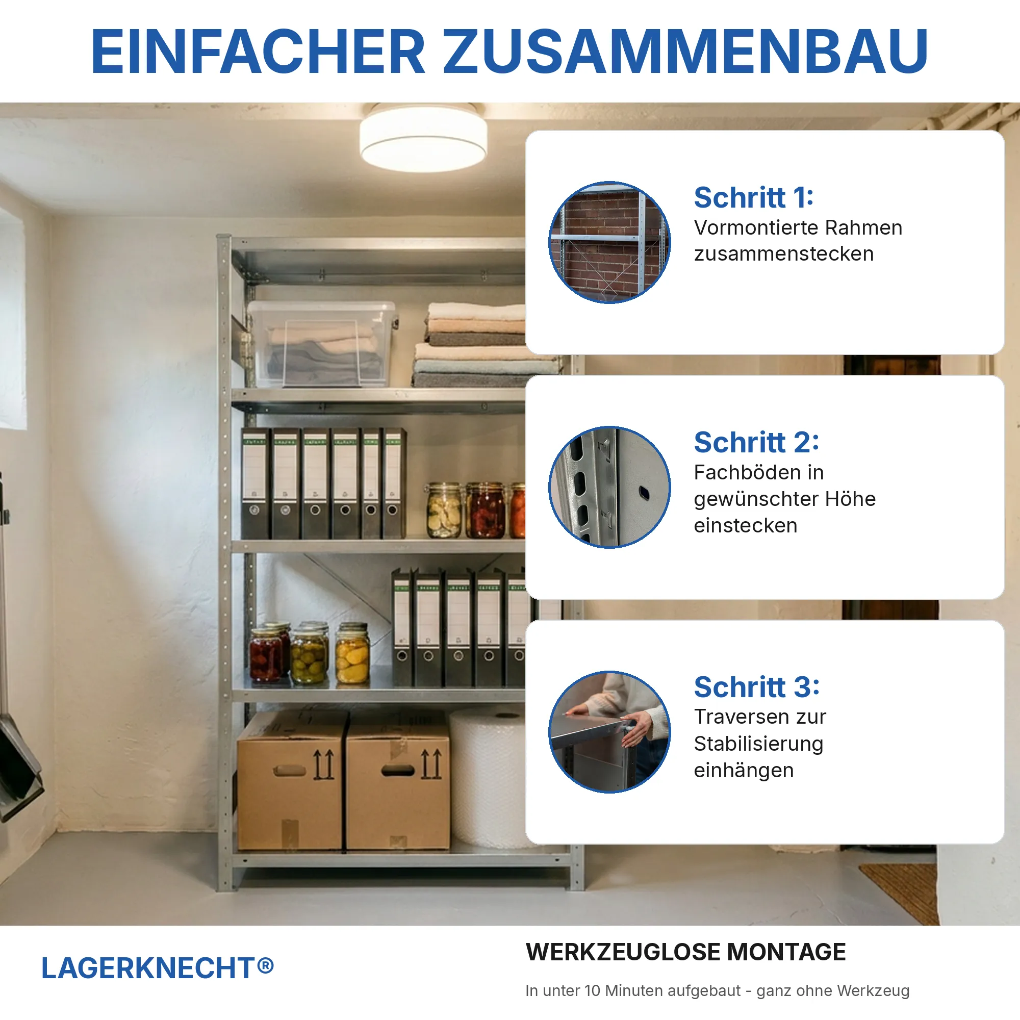 Kellerregal Pro-Flex Stecksystem Grundregal – 200×100×80 cm, 230 kg, verzinkt, 5 Böden