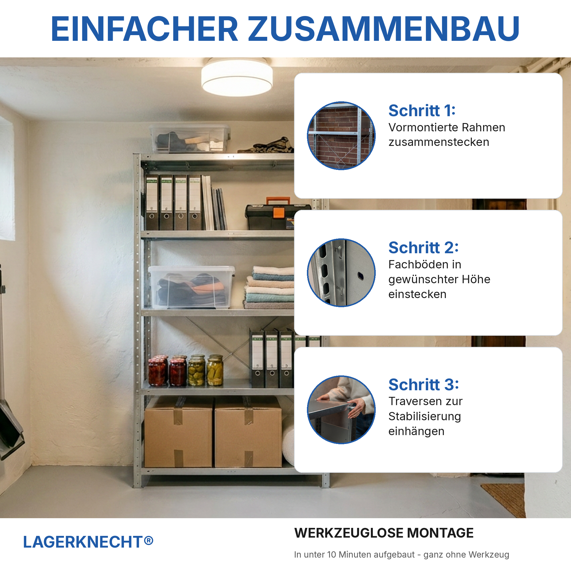 Metallregal Pro-Flex Stecksystem Grundregal – 200×100×30 cm, 150 kg, verzinkt, 5 Böden