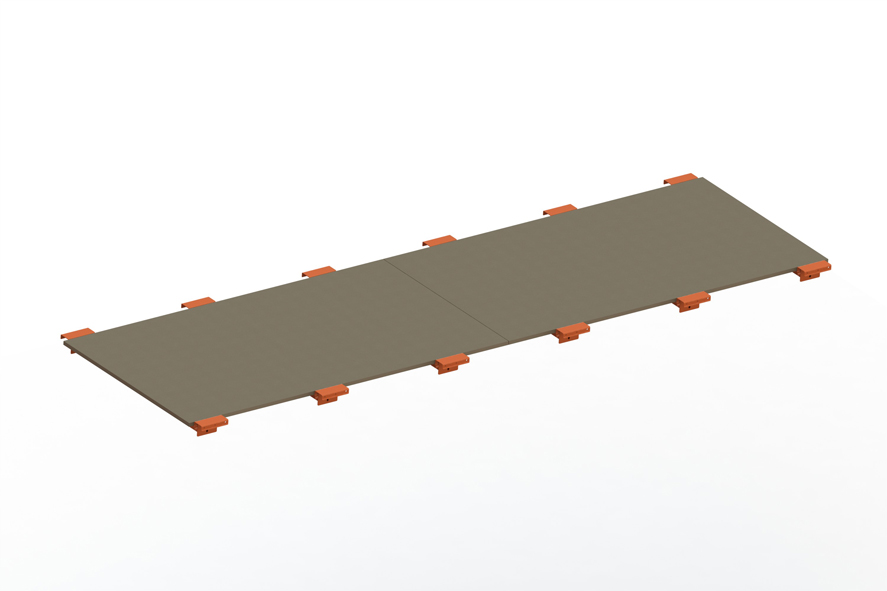 Palettenregal Spanplattenboden 3600 x 1100 x 19 mm mit abgesetzten Tiefenauflagen für Palettenregal Patronum