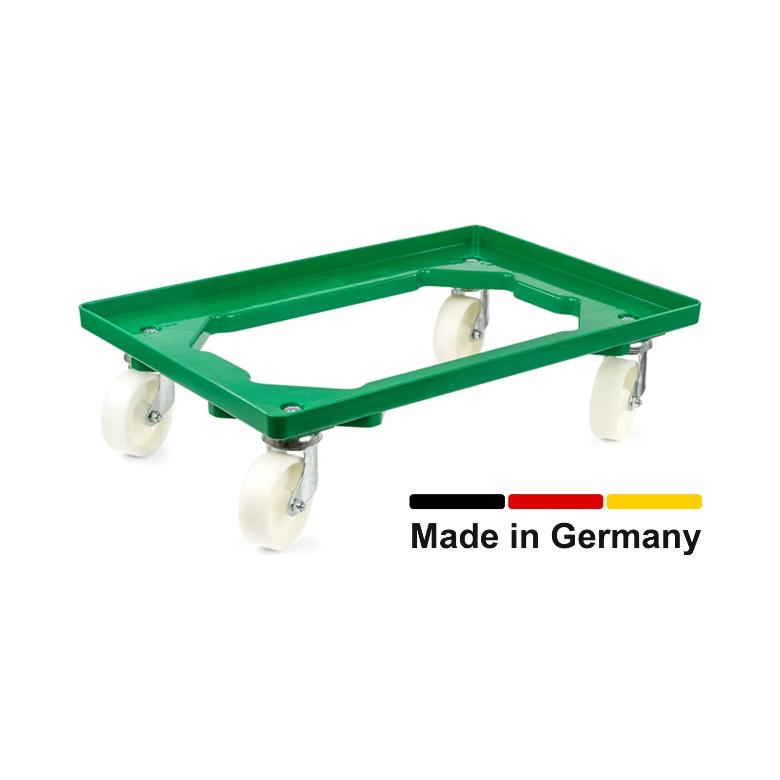 Transportroller für 60x40 cm, offen, Kunststoffräder, 4 Lenkrollen, grün