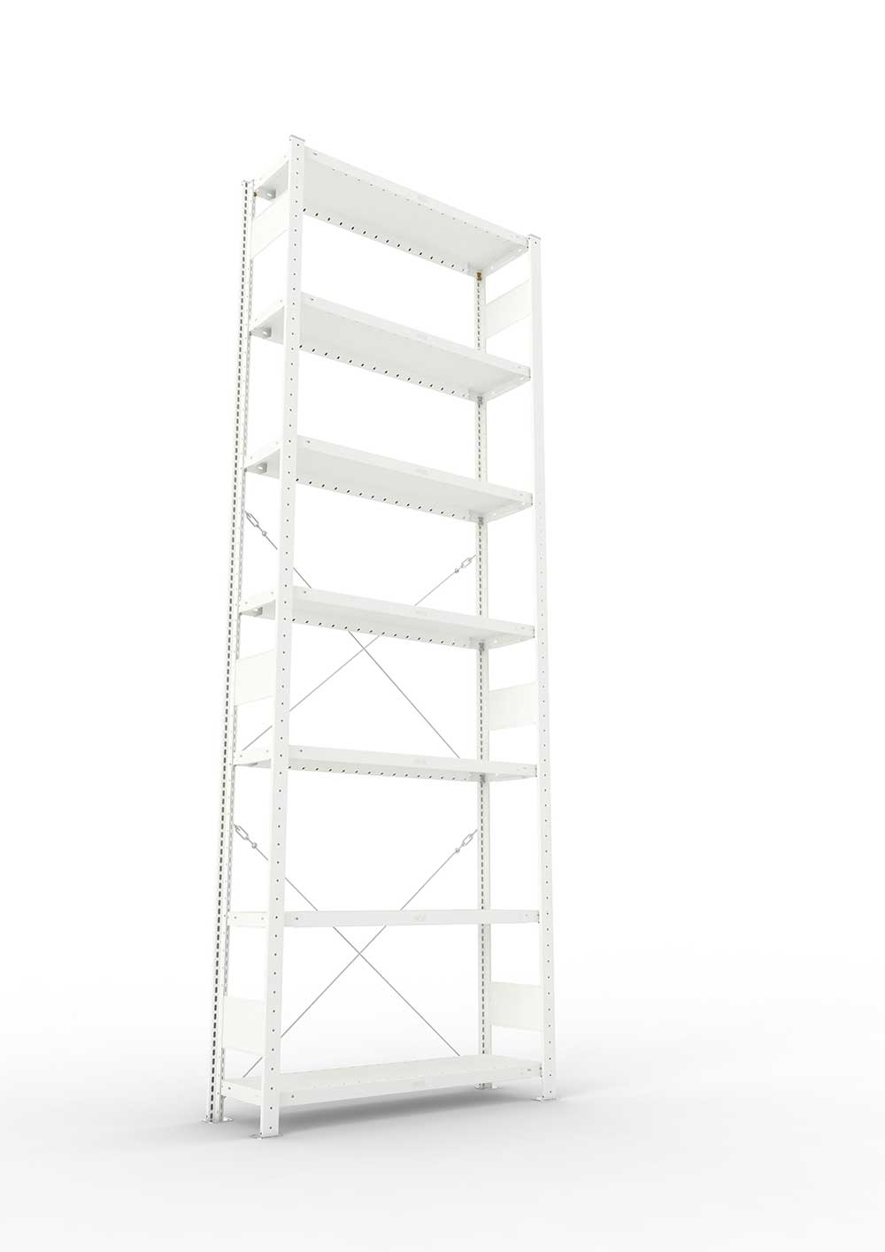 Metallregal Pro-Max Stecksystem Grundregal – 300×100×30 cm, 230 kg, RAL 7035, 7 Böden