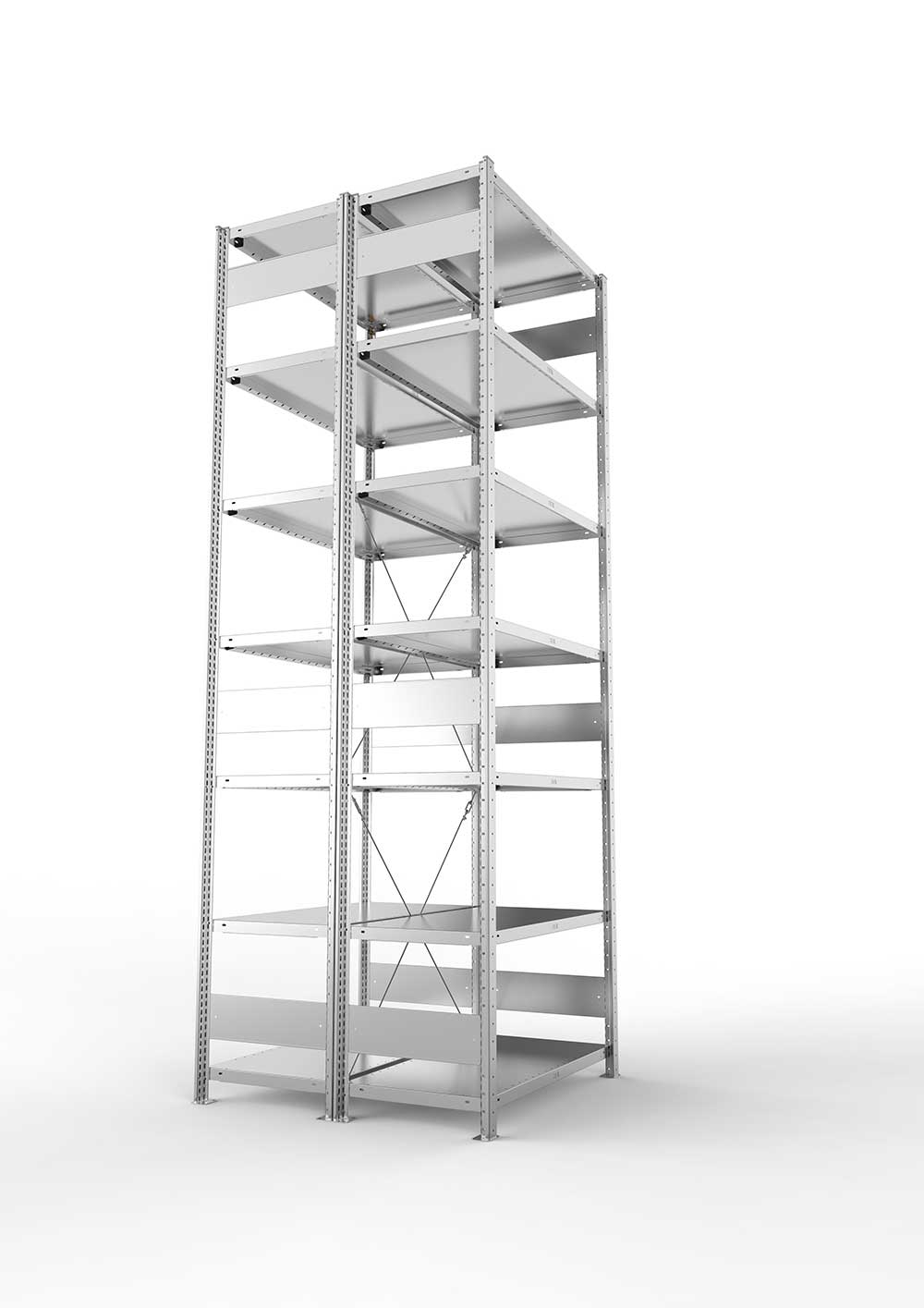 Metallregal Pro-Max Stecksystem Doppelgrundregal – 300×100×50 cm, 230 kg, verzinkt