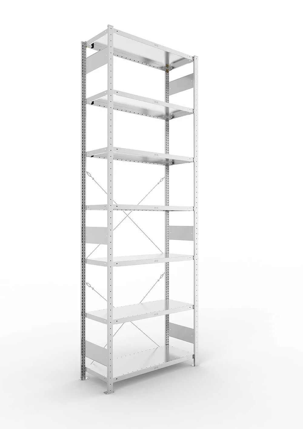 Metallregal Pro-Max Stecksystem Grundregal – 300×100×40 cm, 230 kg, verzinkt, 7 Böden