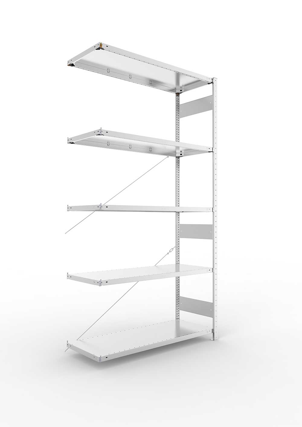 Metallregal Pro-Max Stecksystem Anbauregal – 250×130×50 cm, 230 kg, verzinkt, 5 Böden