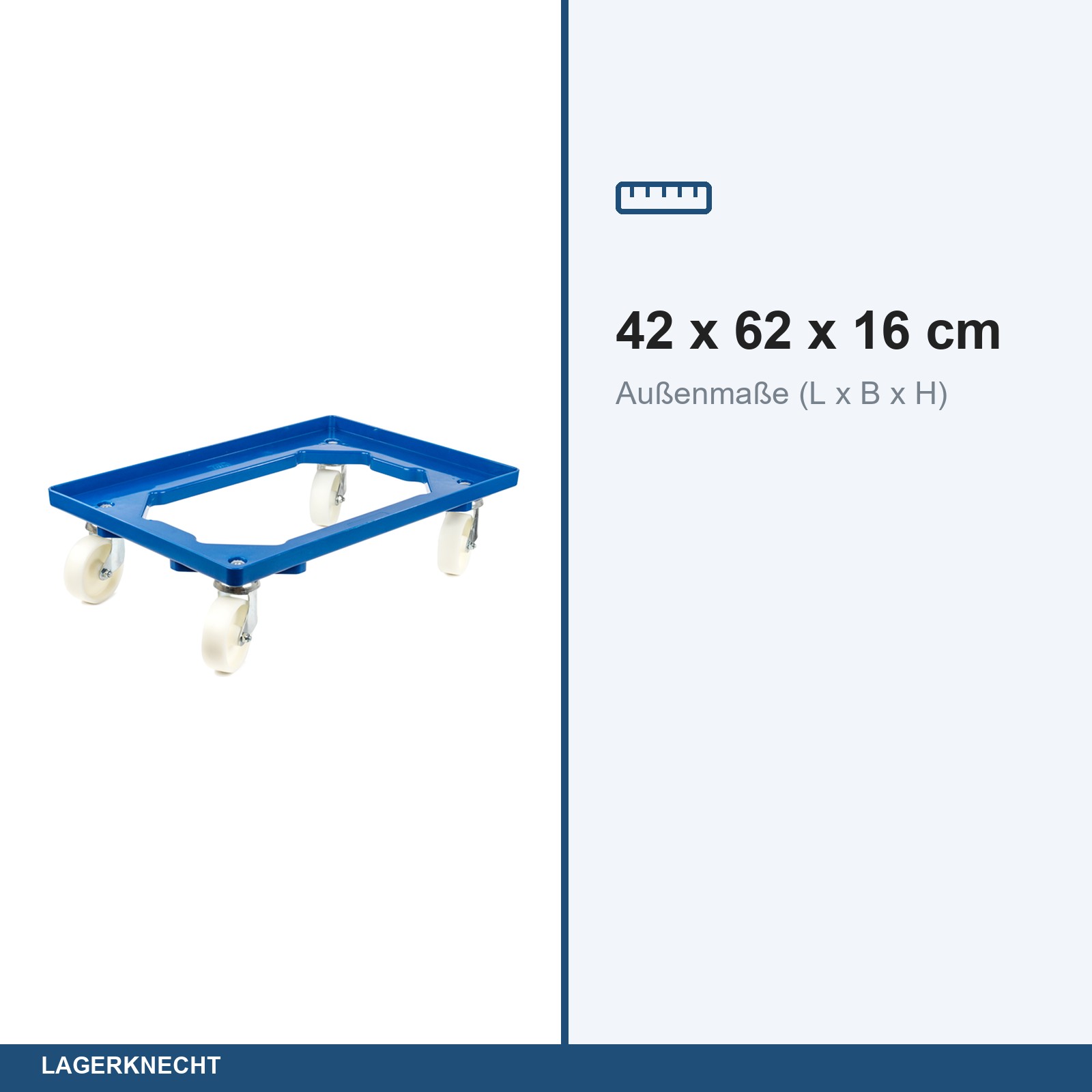 Transportroller für 60x40 cm, offen, Kunststoffräder, 4 Lenkrollen, blau