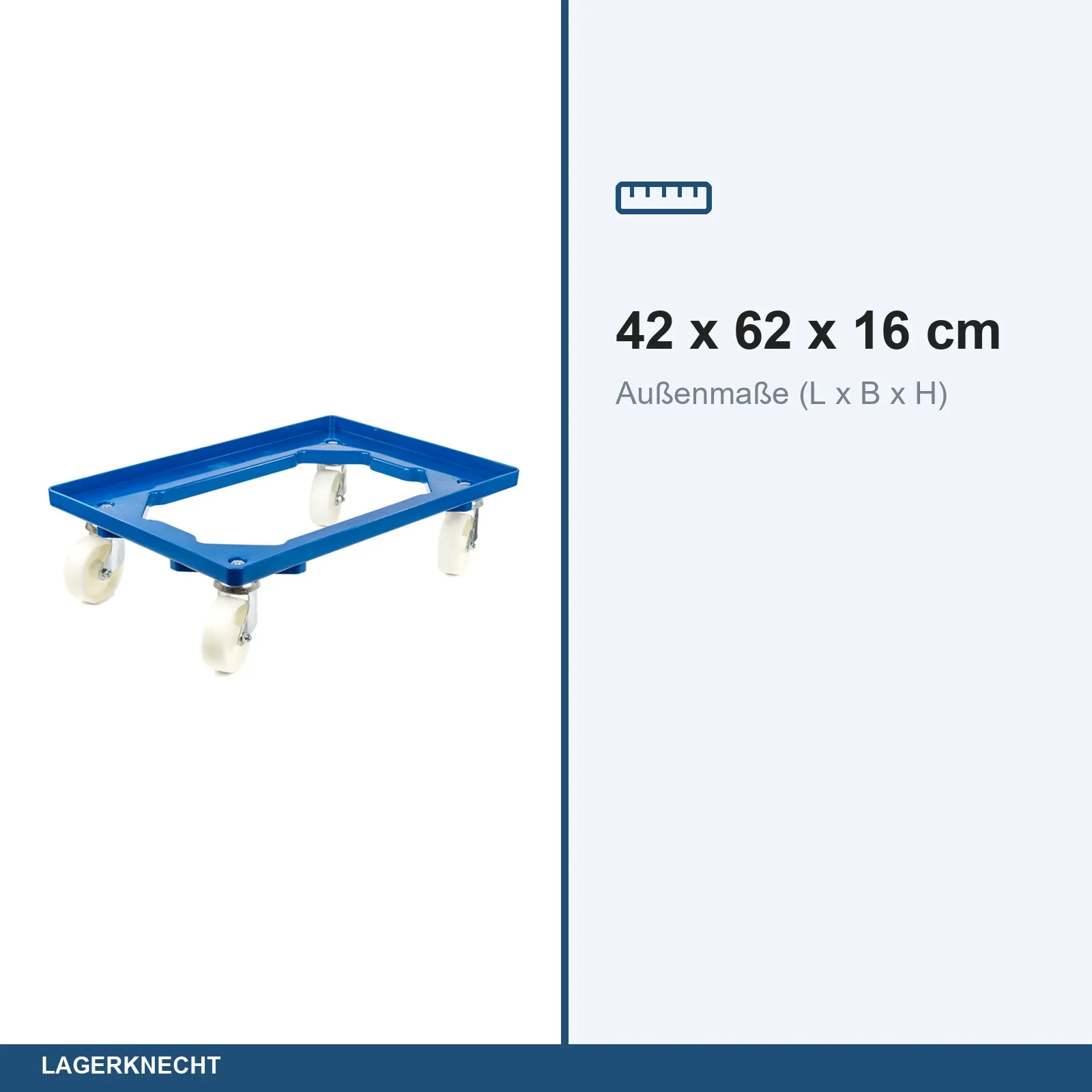 Transportroller für 60x40 cm, offen, Kunststoffräder, 4 Lenkrollen, blau