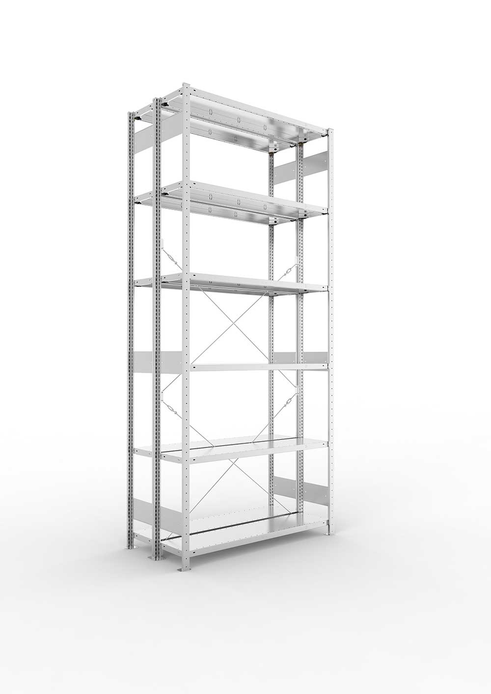 Metallregal Pro-Max Stecksystem Doppelgrundregal – 300×130×30 cm, 230 kg, verzinkt